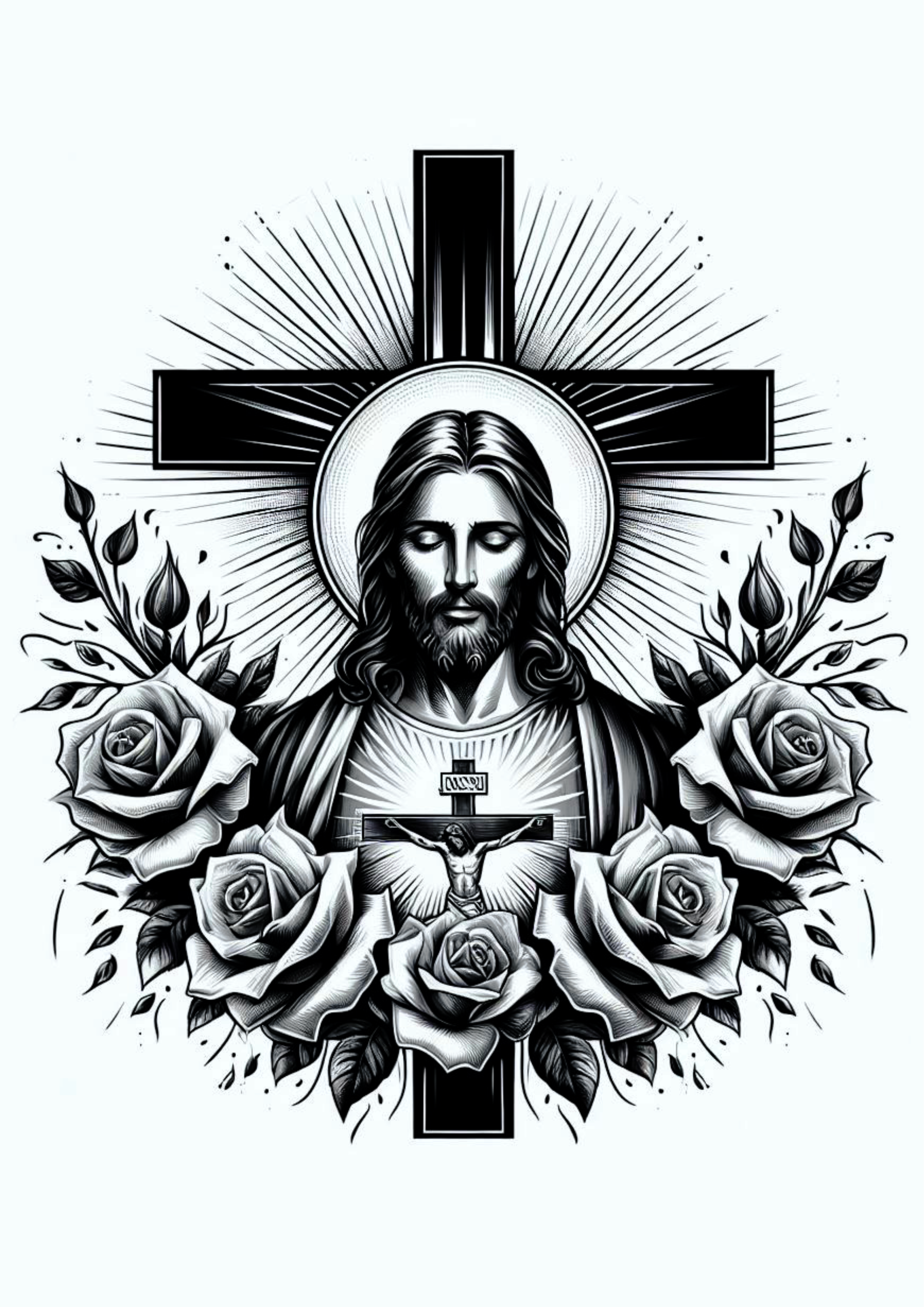 Ideia para tatuagem religiosa Jesus Cristo flores png image tatoo realista artes visuais vetor ilustração clipart