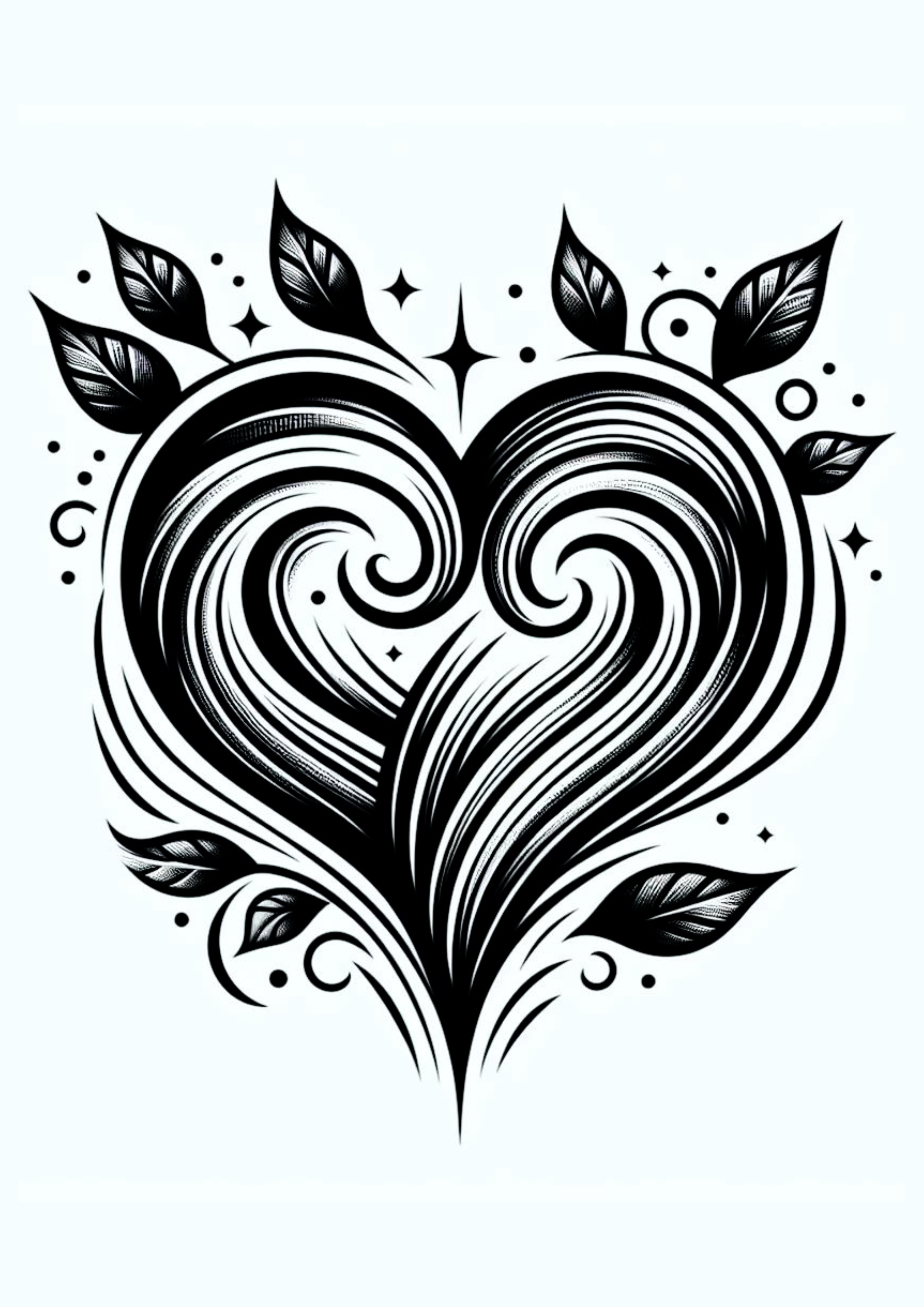 Desenho para tatuagem feminina para imprimir artes visuais design coração heart folhas png