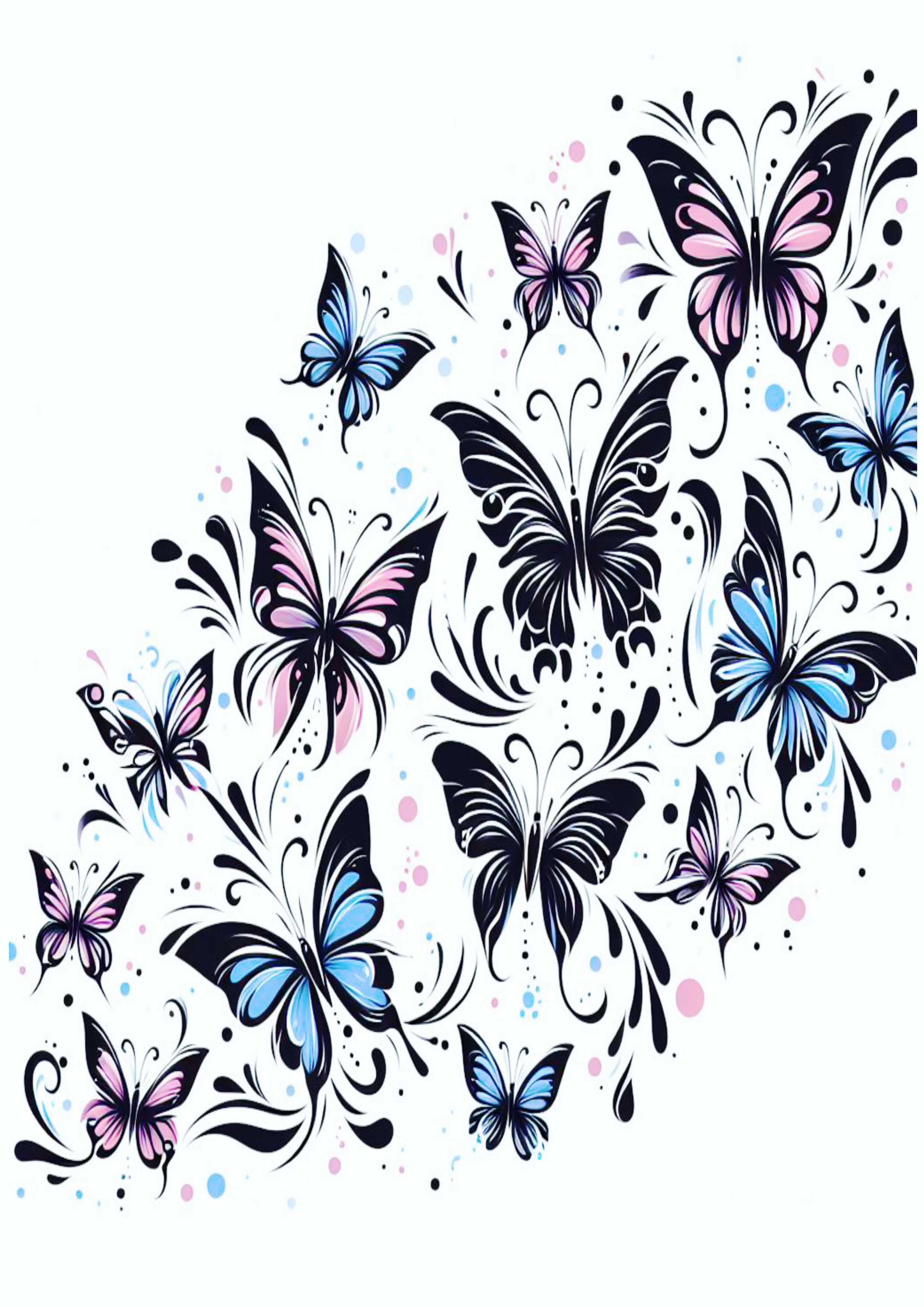 Tatuagem feminina minimalista borboletas voando grátis vetor colorido png