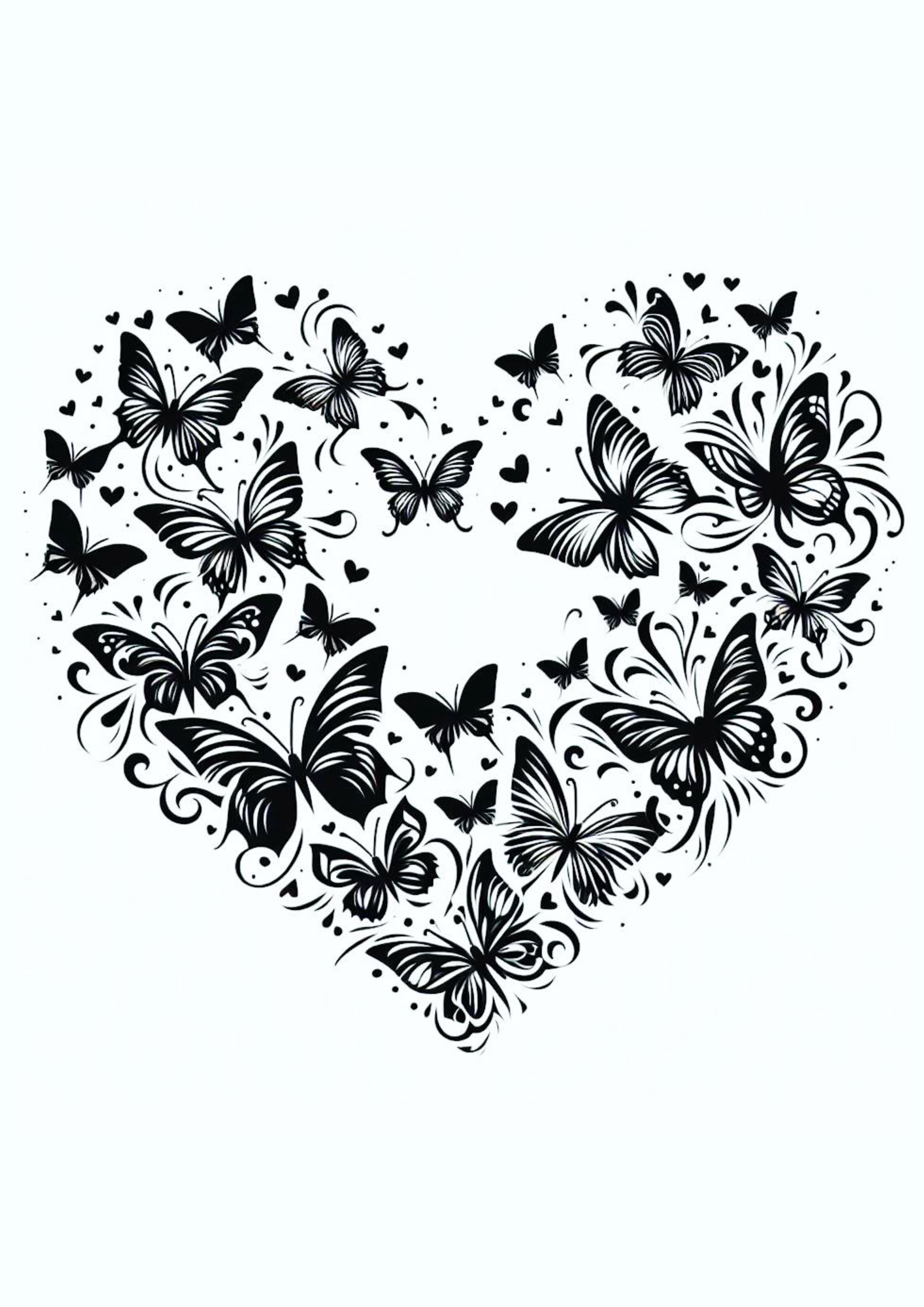 Desenho simples para tatuagem borboletas em forma de coração png