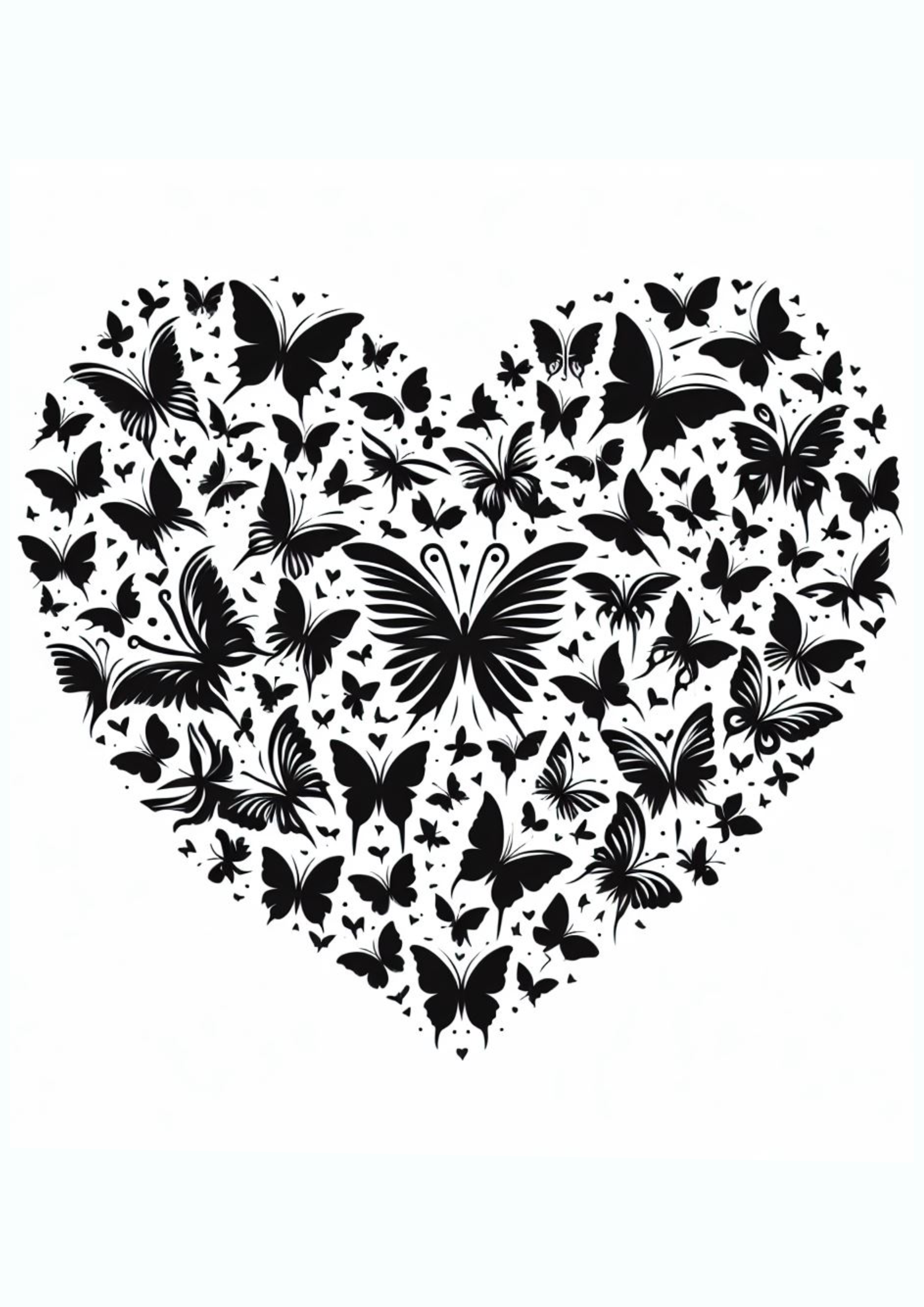 Desenho simples para tatuagem borboletas em forma de coração heart monocromático png