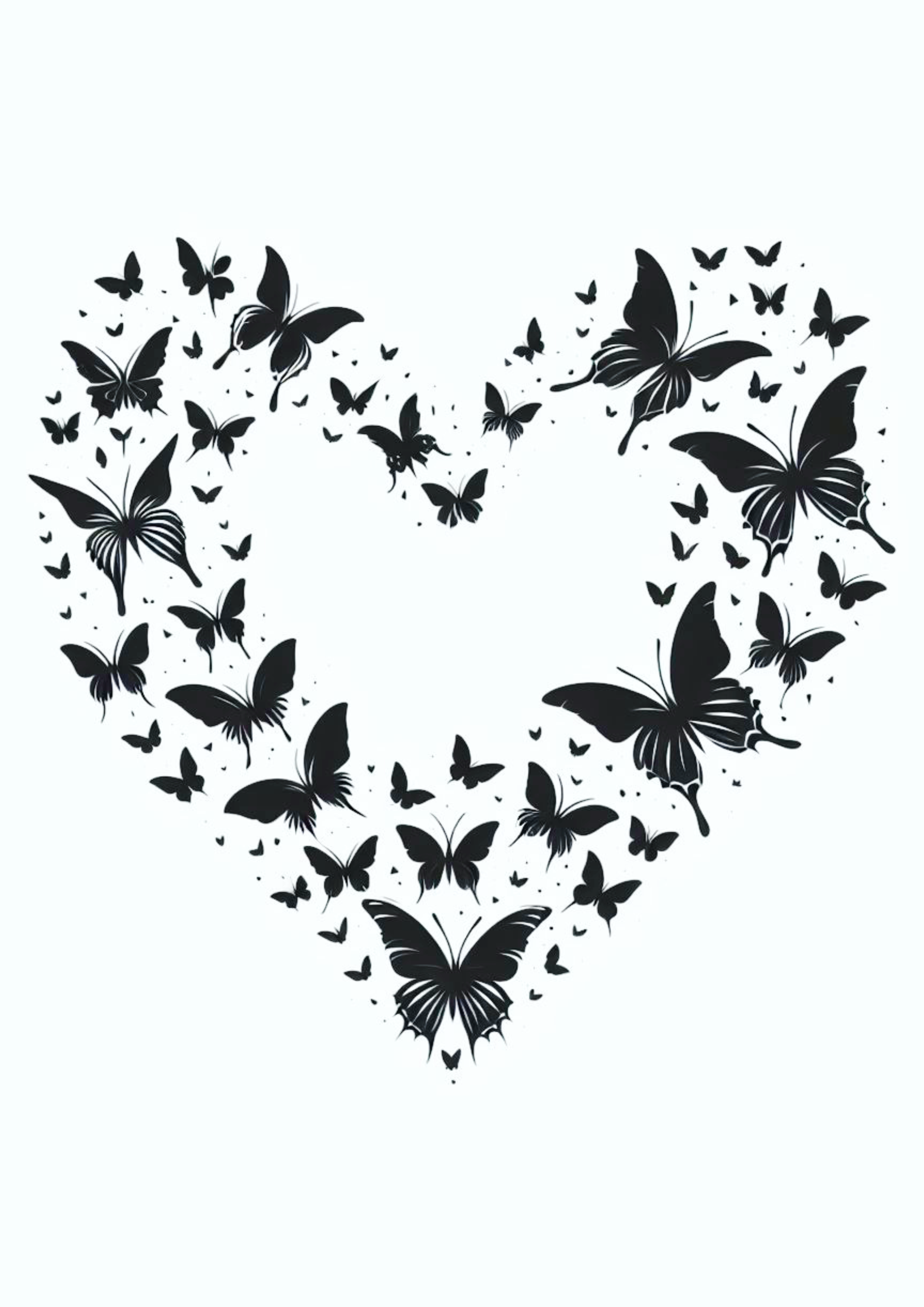 Desenho simples para tatuagem feminina borboleta em forma de coração minimalista monocromático realista png