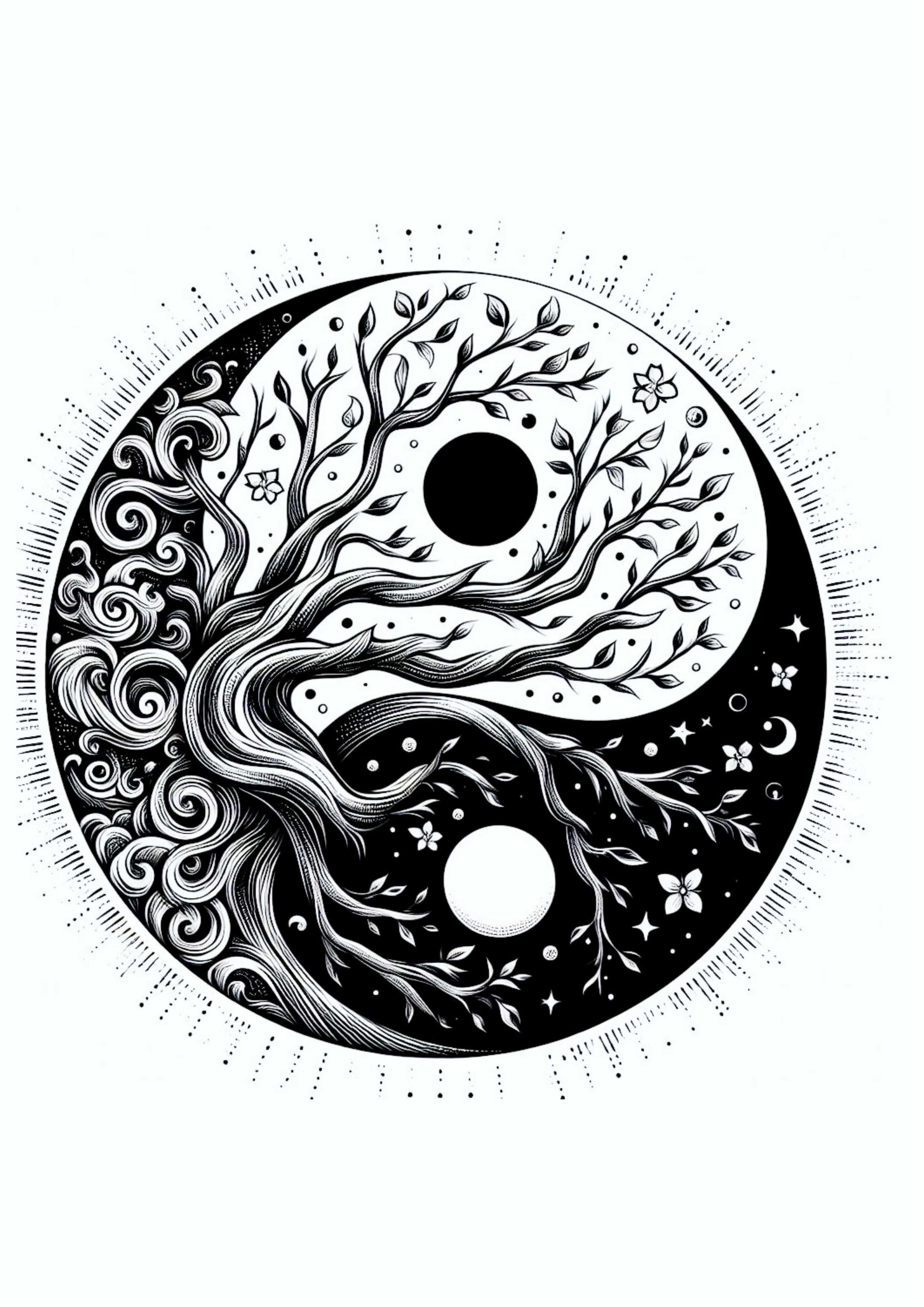 Desenho para tatuagem yin e yang raizes desenho artístico árvore png