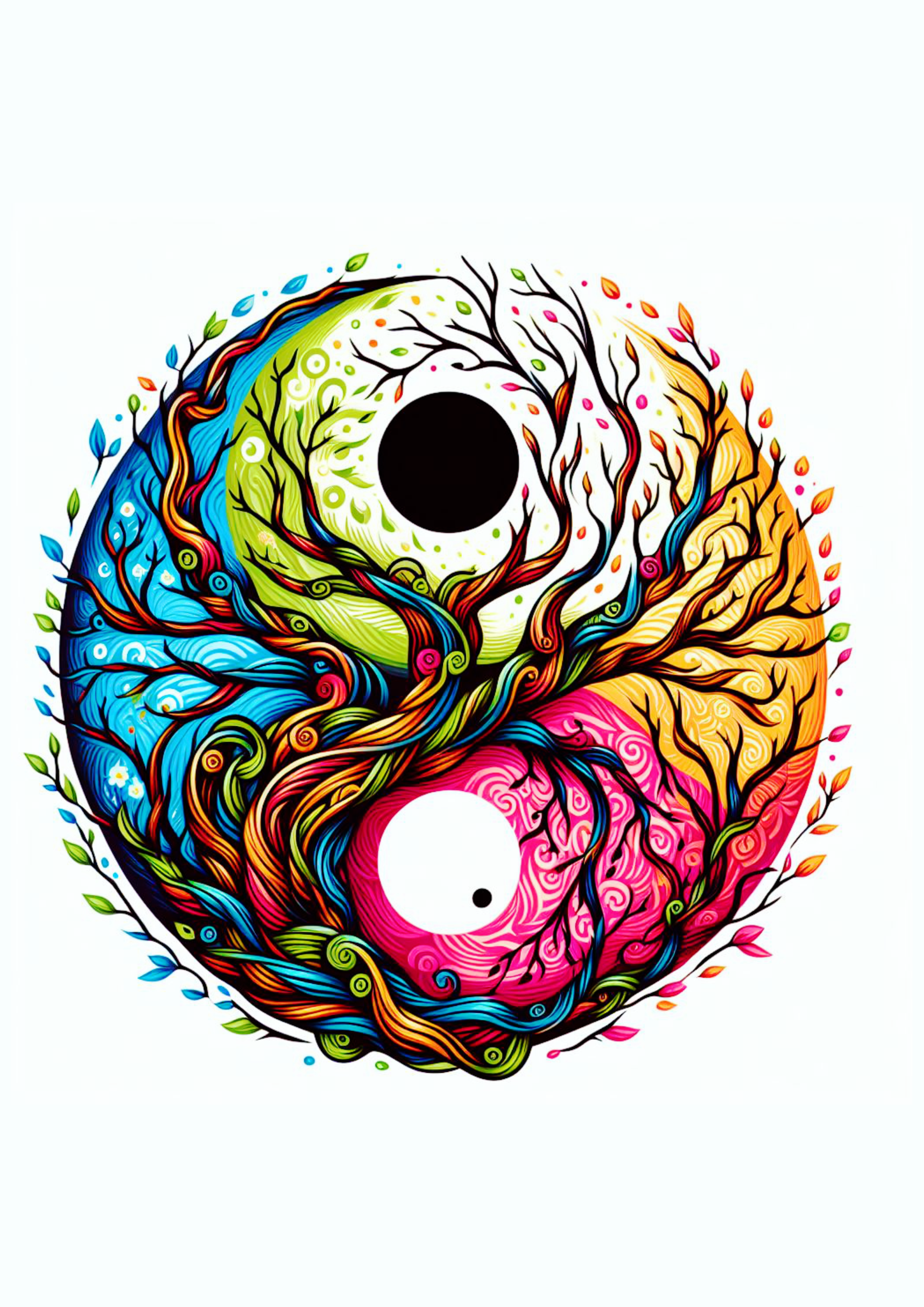 Desenho para tatuagem colorida yin e yang raizes desenho artístico árvore grátis png