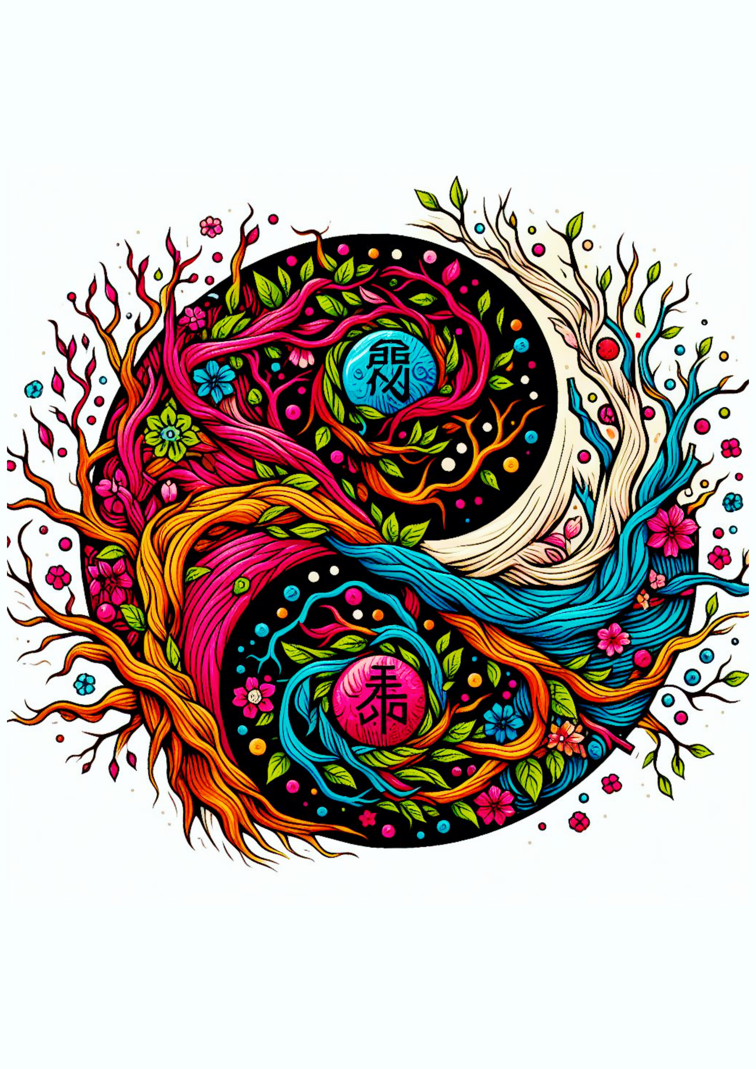 Desenho para tatuagem colorida yin e yang raizes desenho artístico árvore para imprimir png