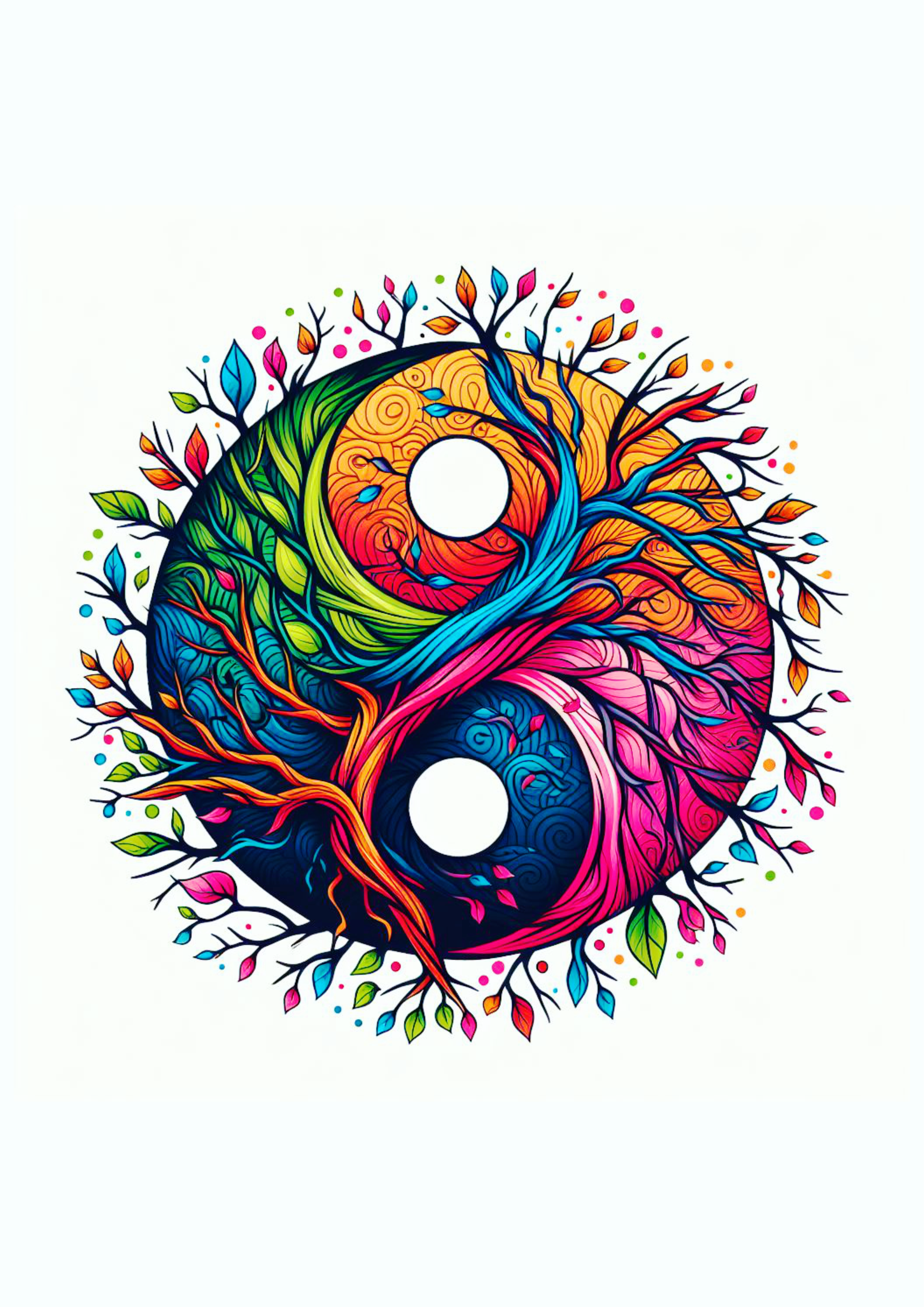Desenho para tatuagem colorida yin e yang árvore png