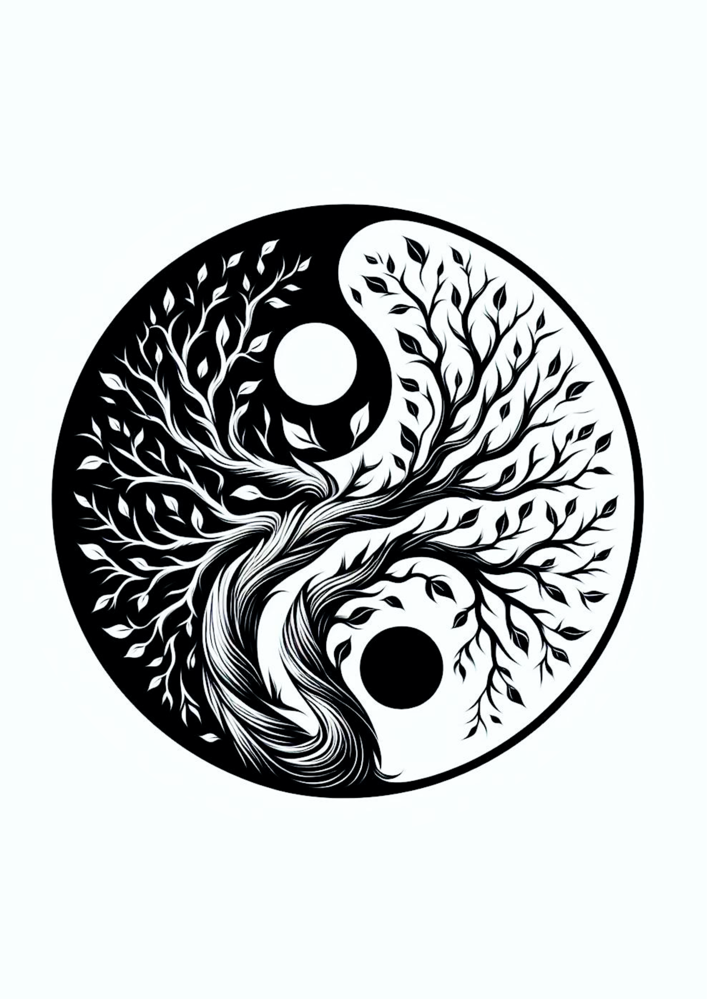 Desenho para tatuagem preto e branco yin e yang árvore luz e escuridão png