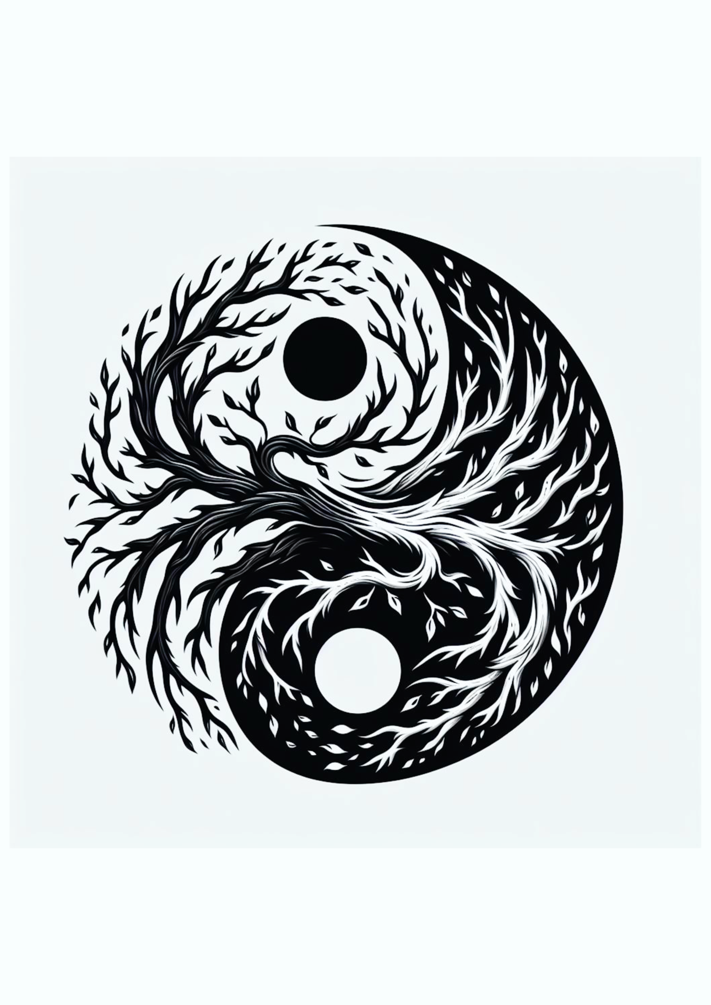 Desenho para tatuagem preto e branco yin e yang árvore luz e escuridão artes visuais png