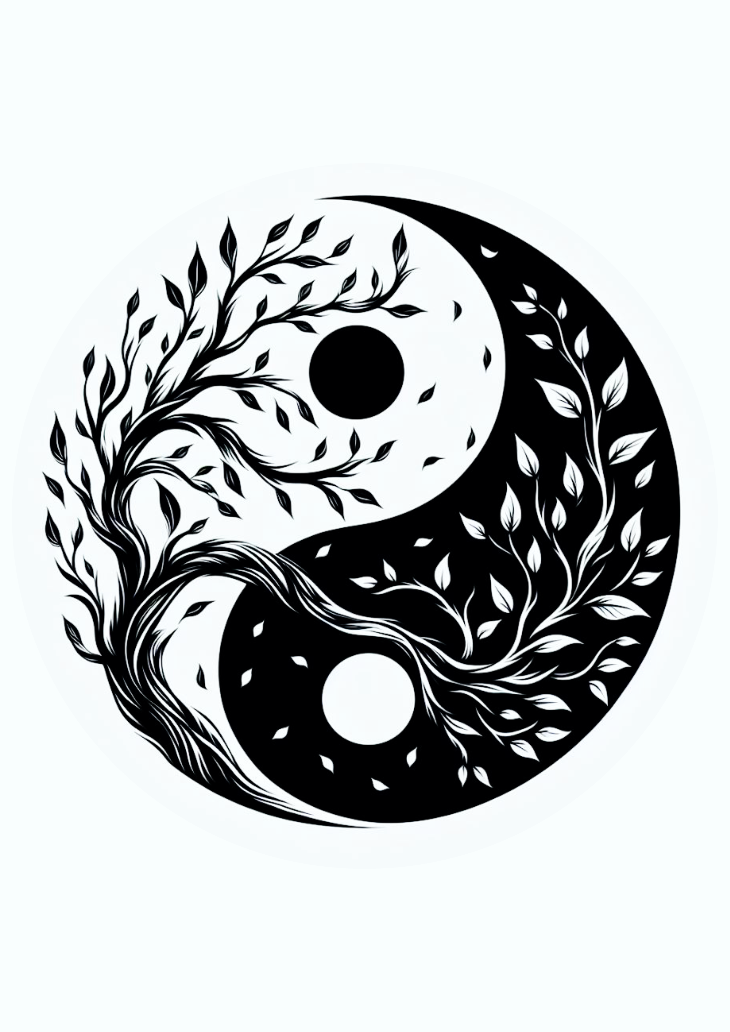 Desenho para tatuagem preto e branco yin e yang árvore luz e escuridão artes visuais para imprimir png