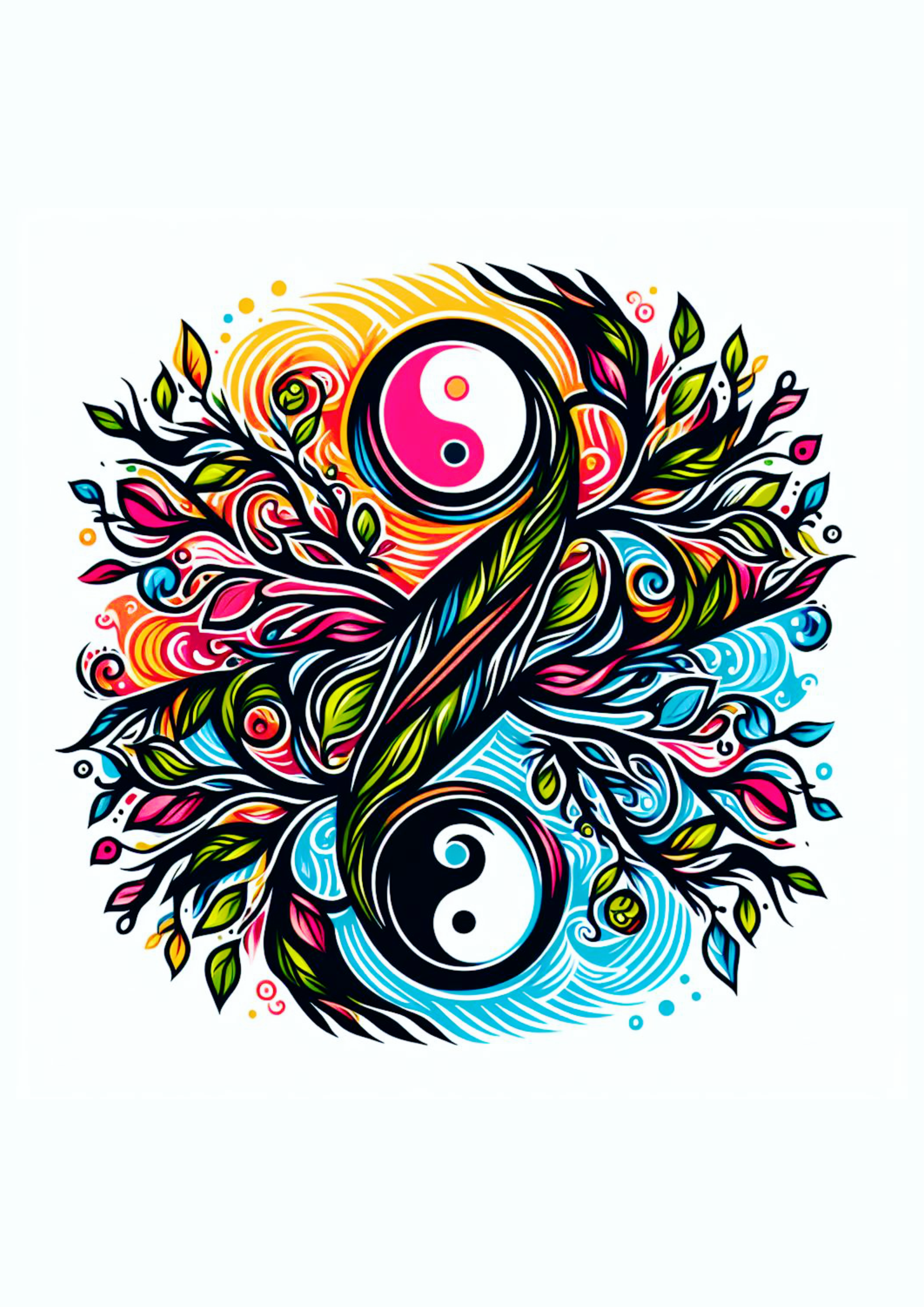 Desenho para tatuagem colorida yin e yang árvore luz e escuridão artes visuais para imprimir png