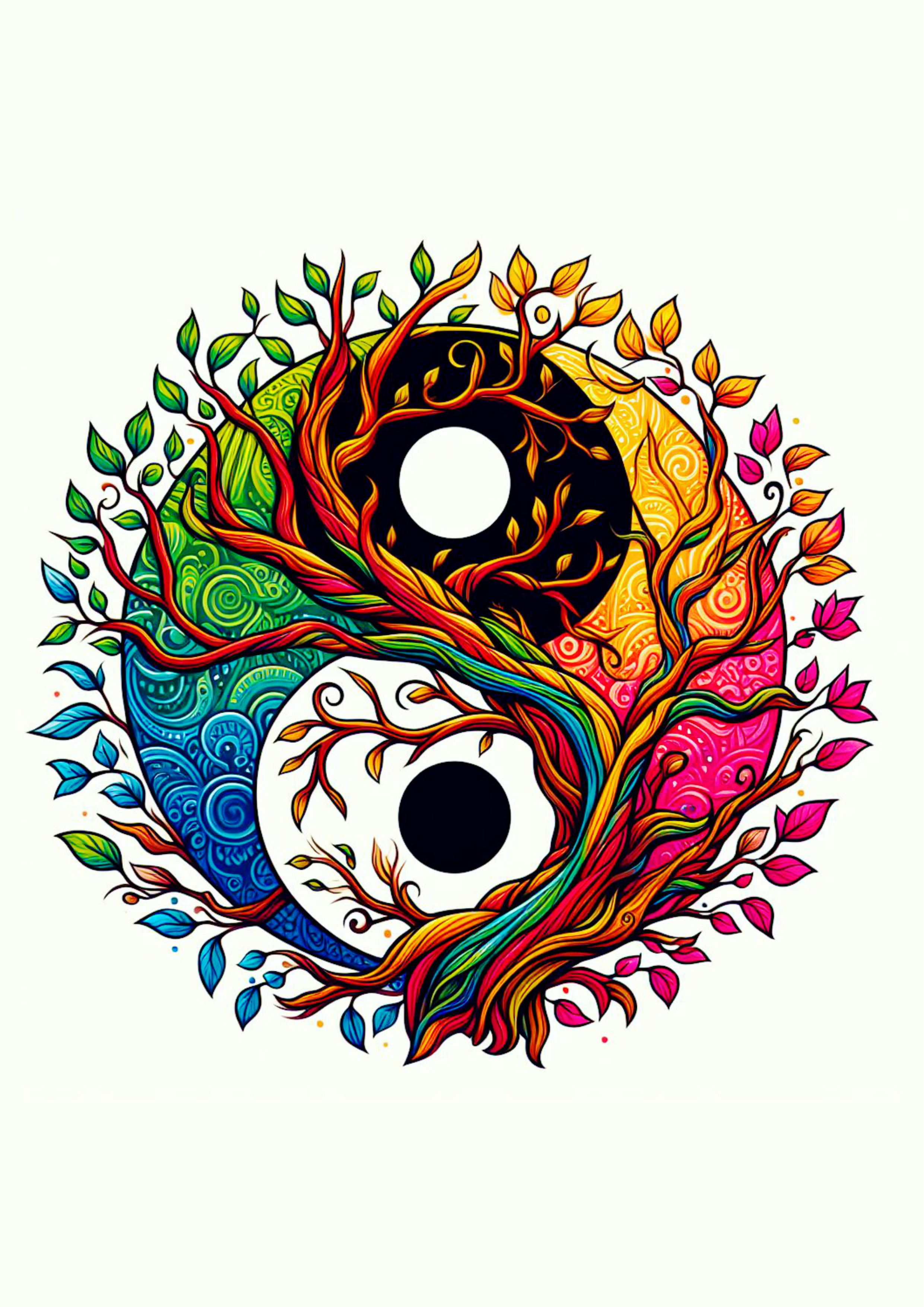 Desenho para tatuagem colorida yin e yang árvore luz e escuridão design png