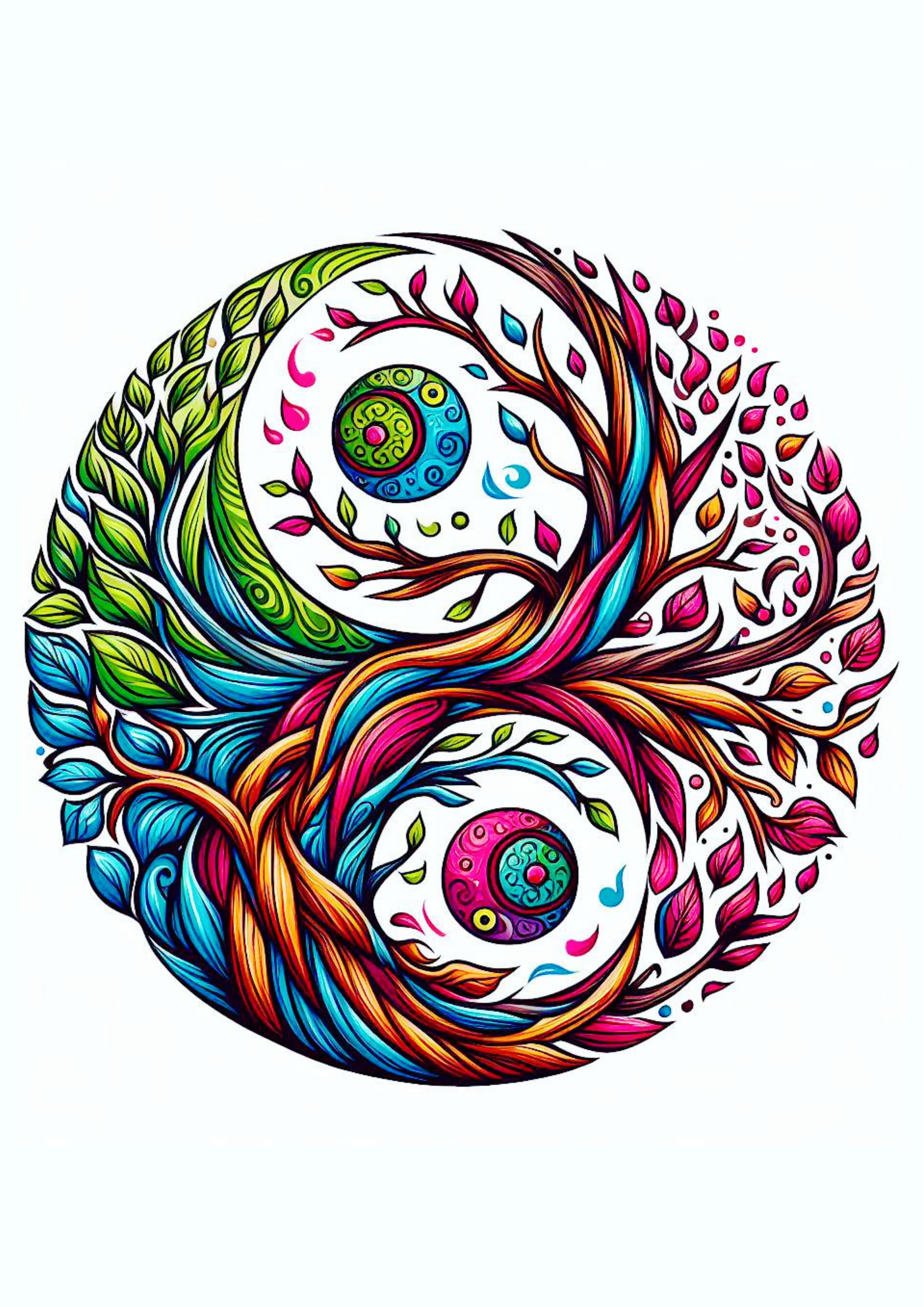 Desenho para tatuagem colorida yin e yang árvore luz e escuridão design para imprimir png