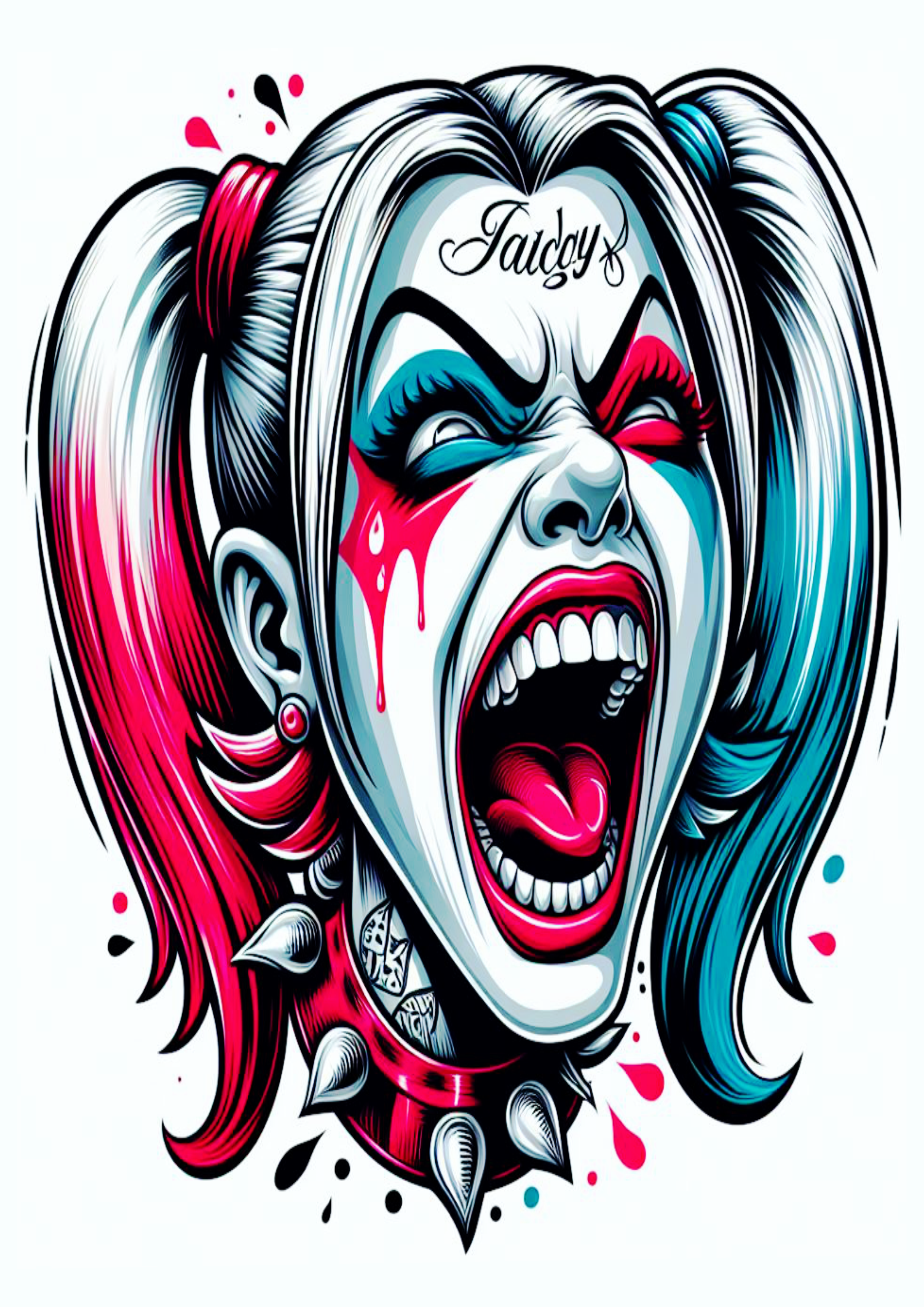 Arlequina gritando desenho colorido para tatuagem Harley Quinn png