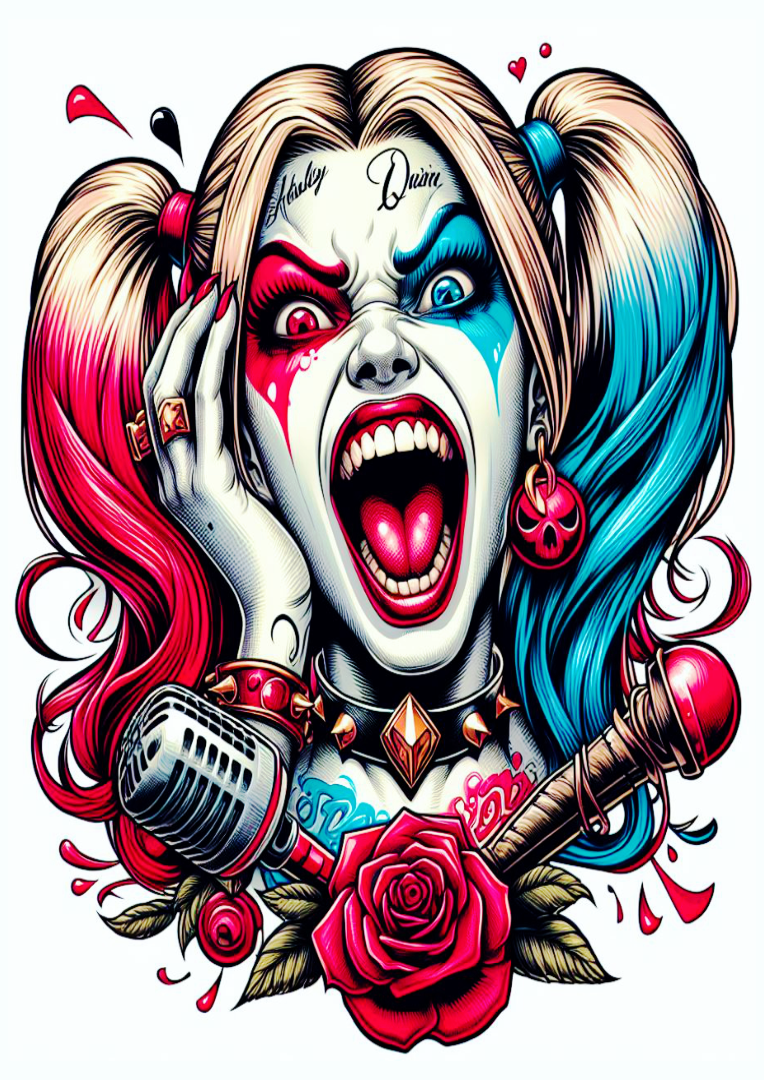 Arlequina brava desenho colorido para tatuagem Harley Quinn png