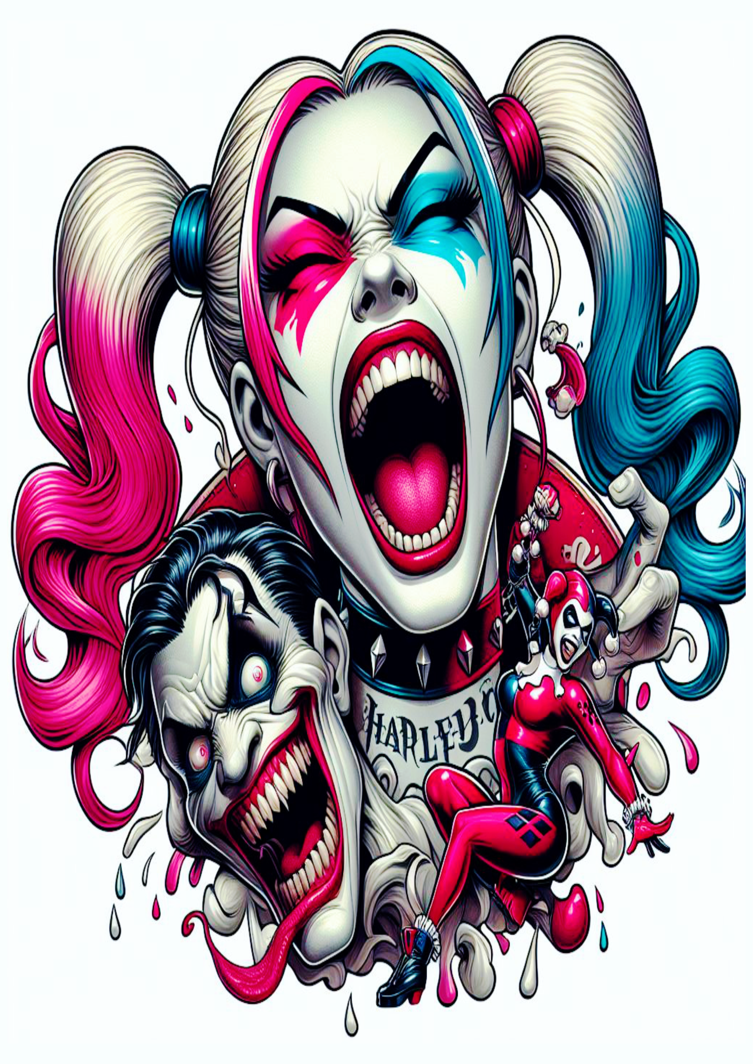 Arlequina brava desenho colorido para tatuagem Harley Quinn artes visuais png