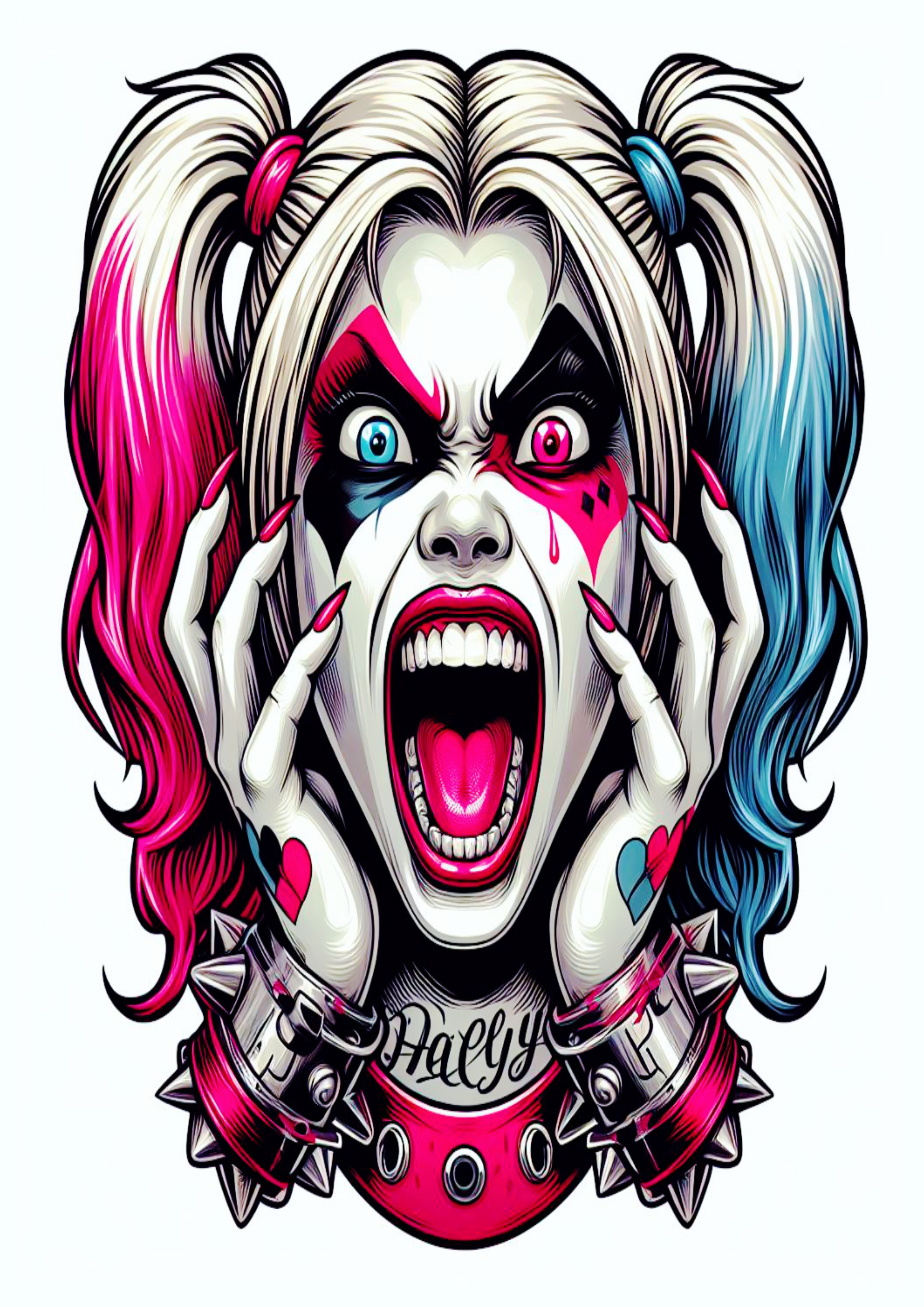 Arlequina desenho colorido para tatuagem psicodélica desespero Harley Quinn artes visuais png