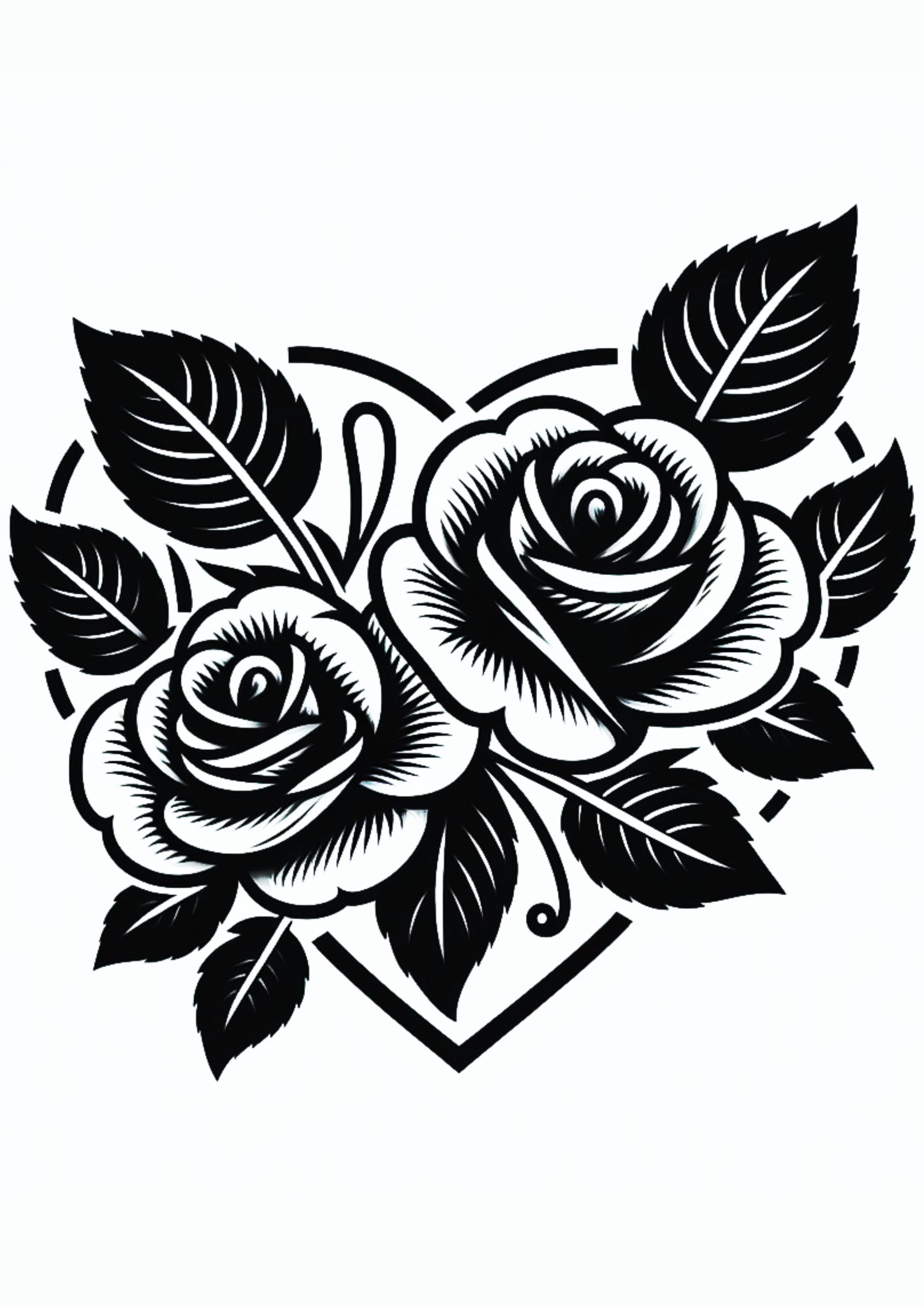 Desenho simples para tatuagem flores em forma de coração arranjo de flores minimalista monocromático png