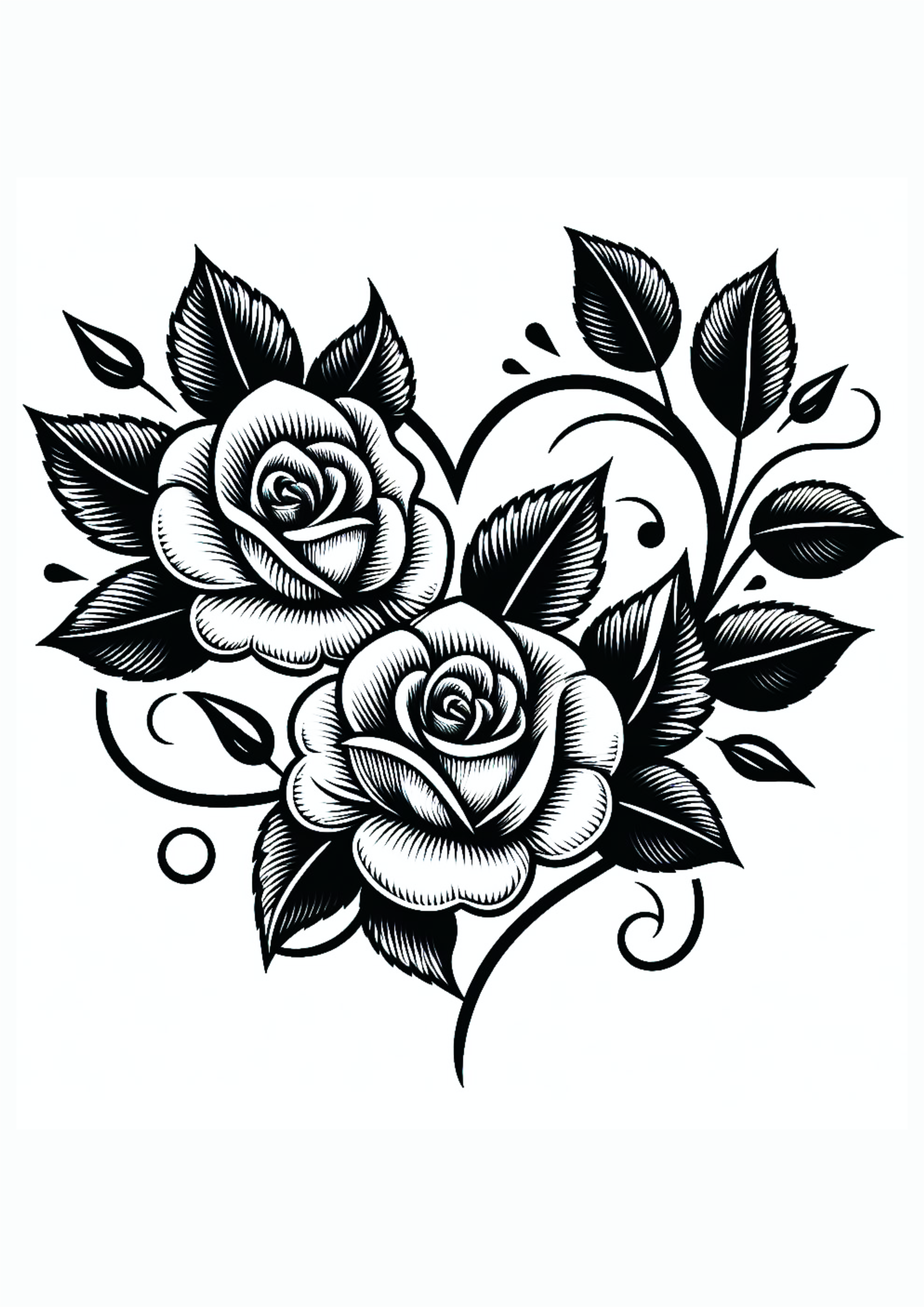 Desenho simples para tatuagem flores em forma de coração arranjo de flores minimalista monocromático folhas png