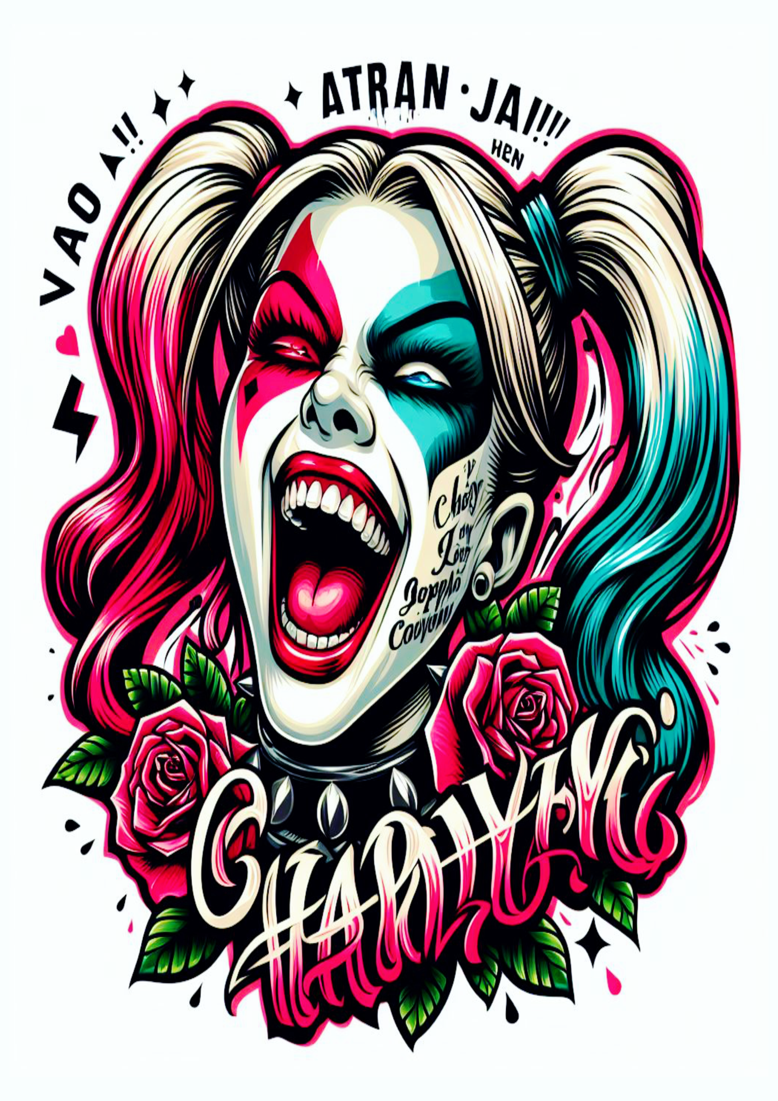 Arlequina desenho colorido para tatuagem Harley Quinn dc comics artes visuais grátis png