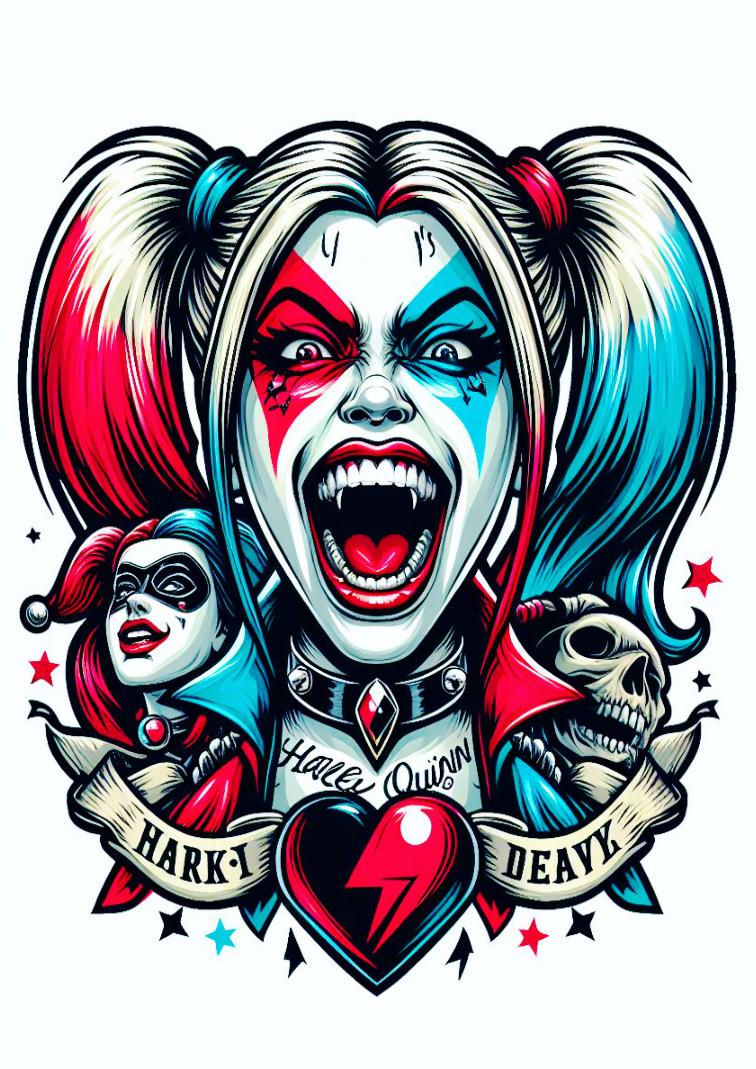 Arlequina desenho colorido para tatuagem Harley Quinn dc comics artes visuais grátis para imprimir png