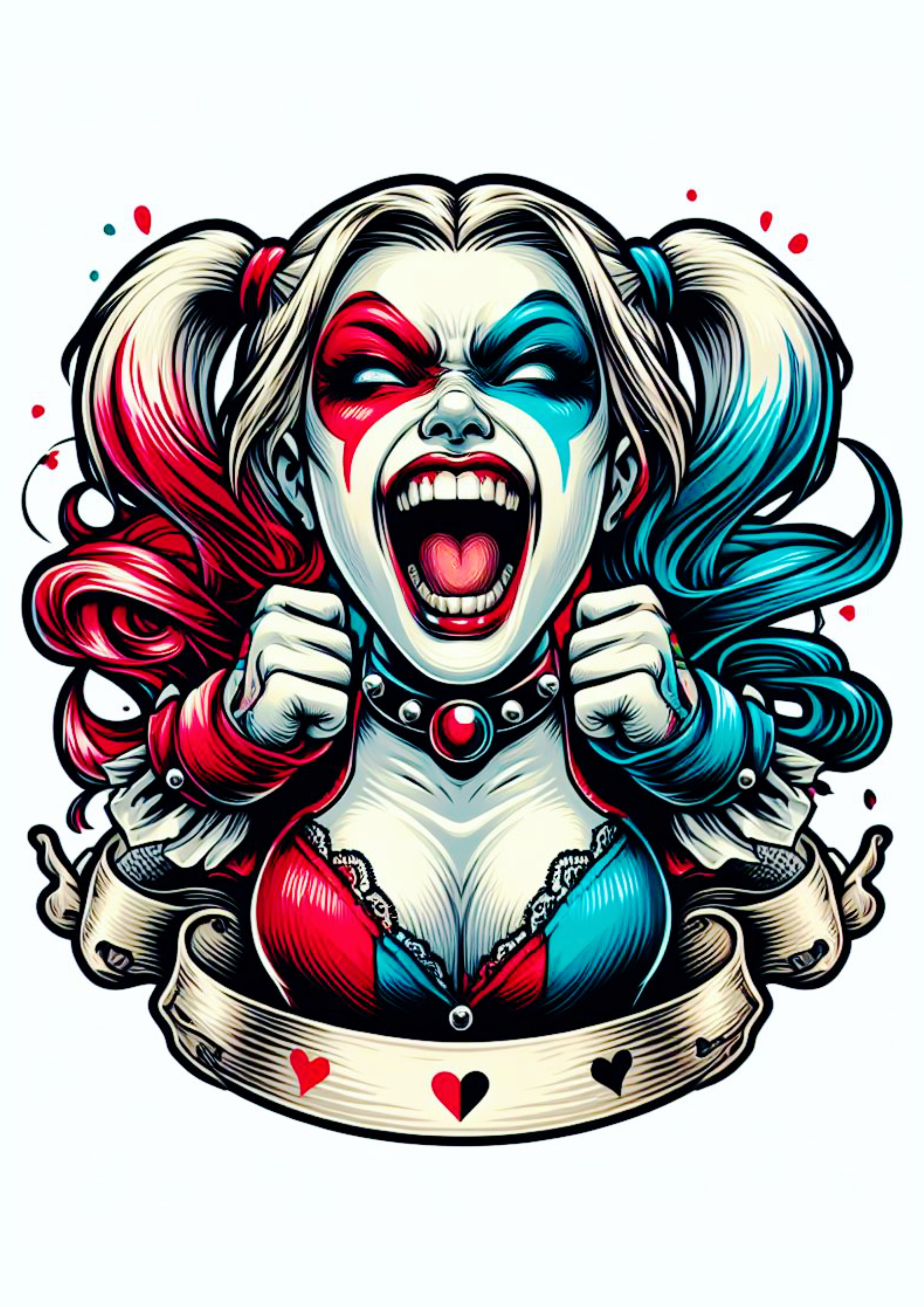 Arlequina desenho colorido para tatuagem Harley Quinn dc comics artes visuais grátis para imprimir sensual png