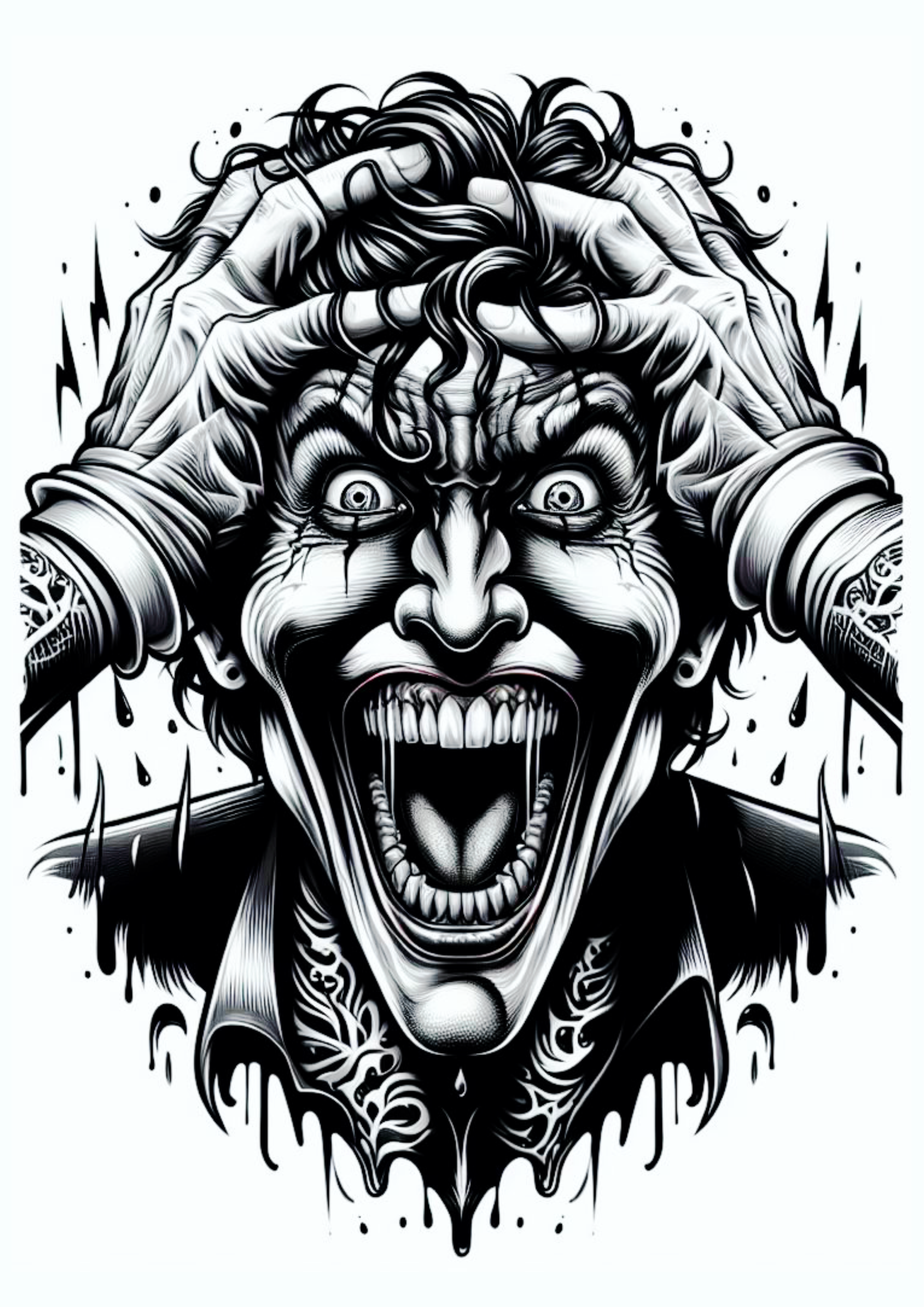 Desenho para tatuagem para imprimir Coringa Joker macabro desespero novo filme dc comics png