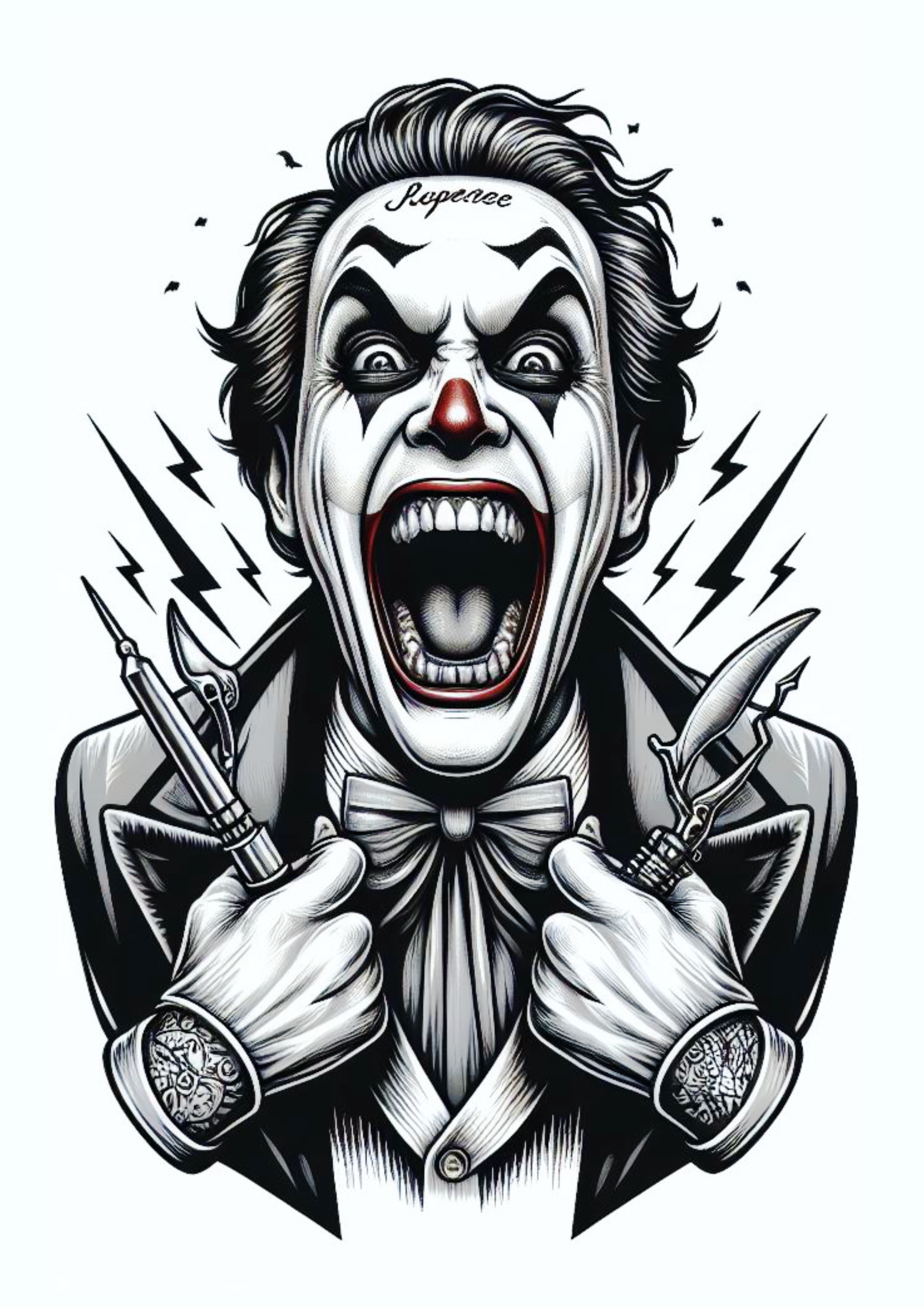 Tatuagem realista Coringa Joker grito de desespero png