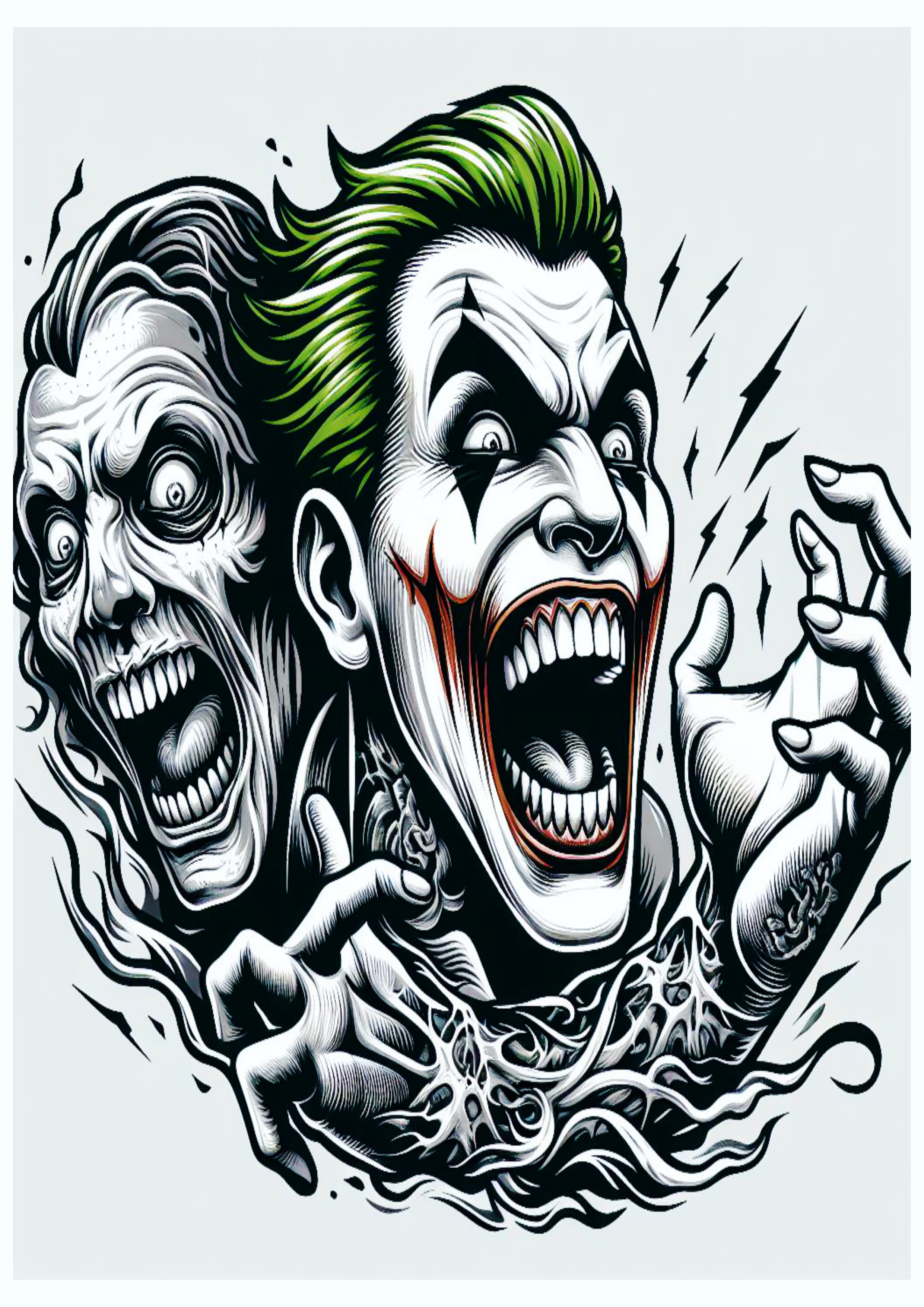 Tatuagem realista Coringa Joker risada de desespero macabro png