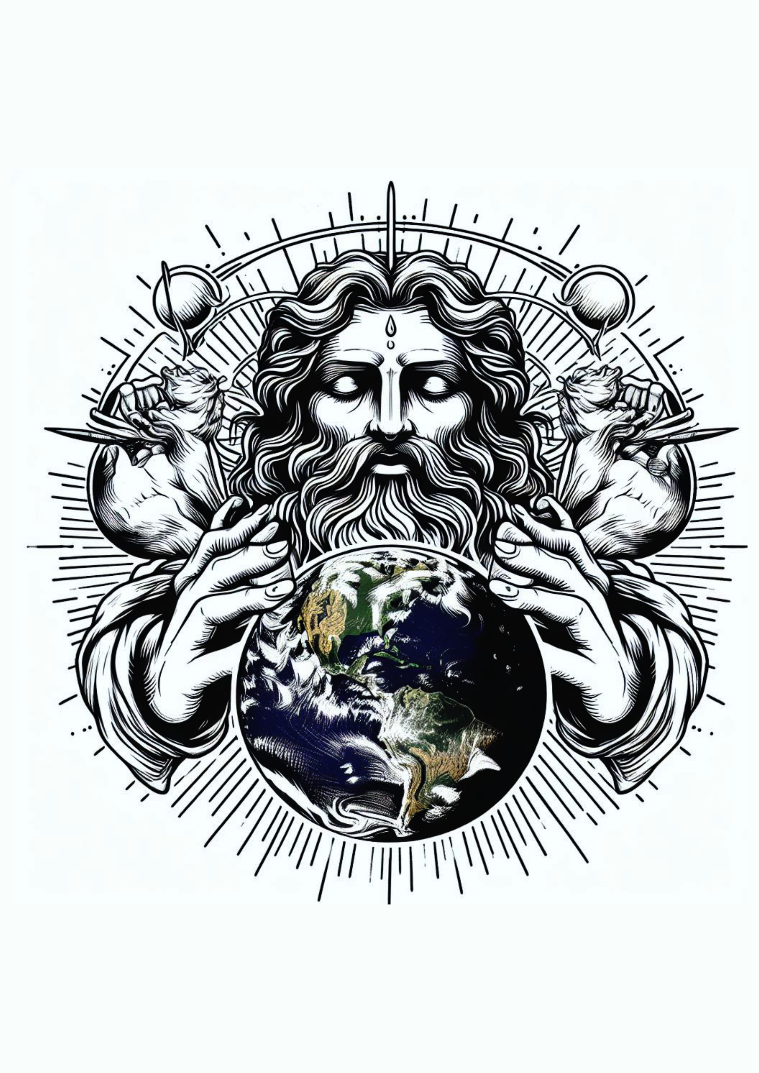 Desenho para tatuagem religiosa Deus todo poderoso desenho artístico fé planeta terra png