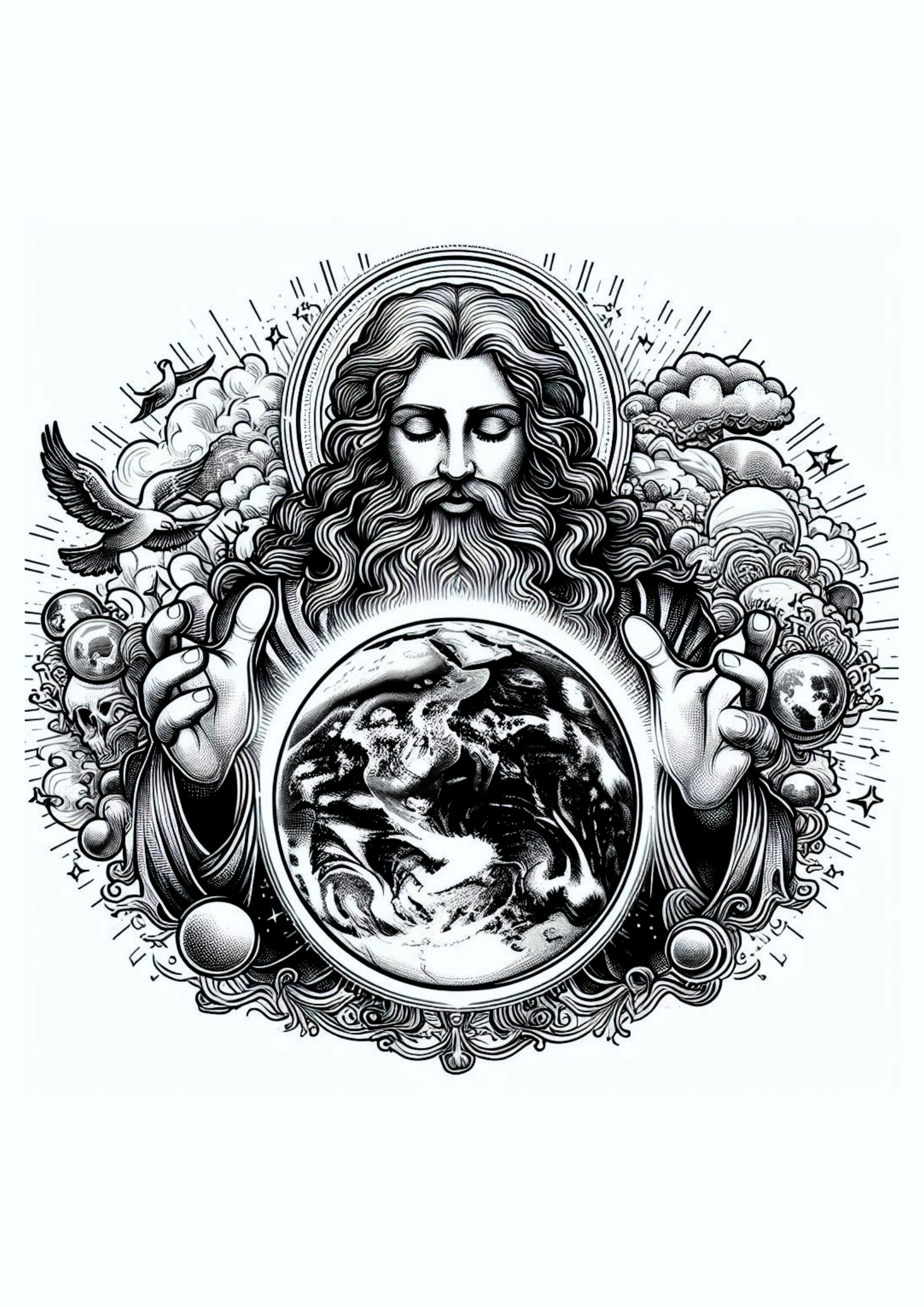 Desenho para tatuagem Deus salvador do mundo criador de tudo png
