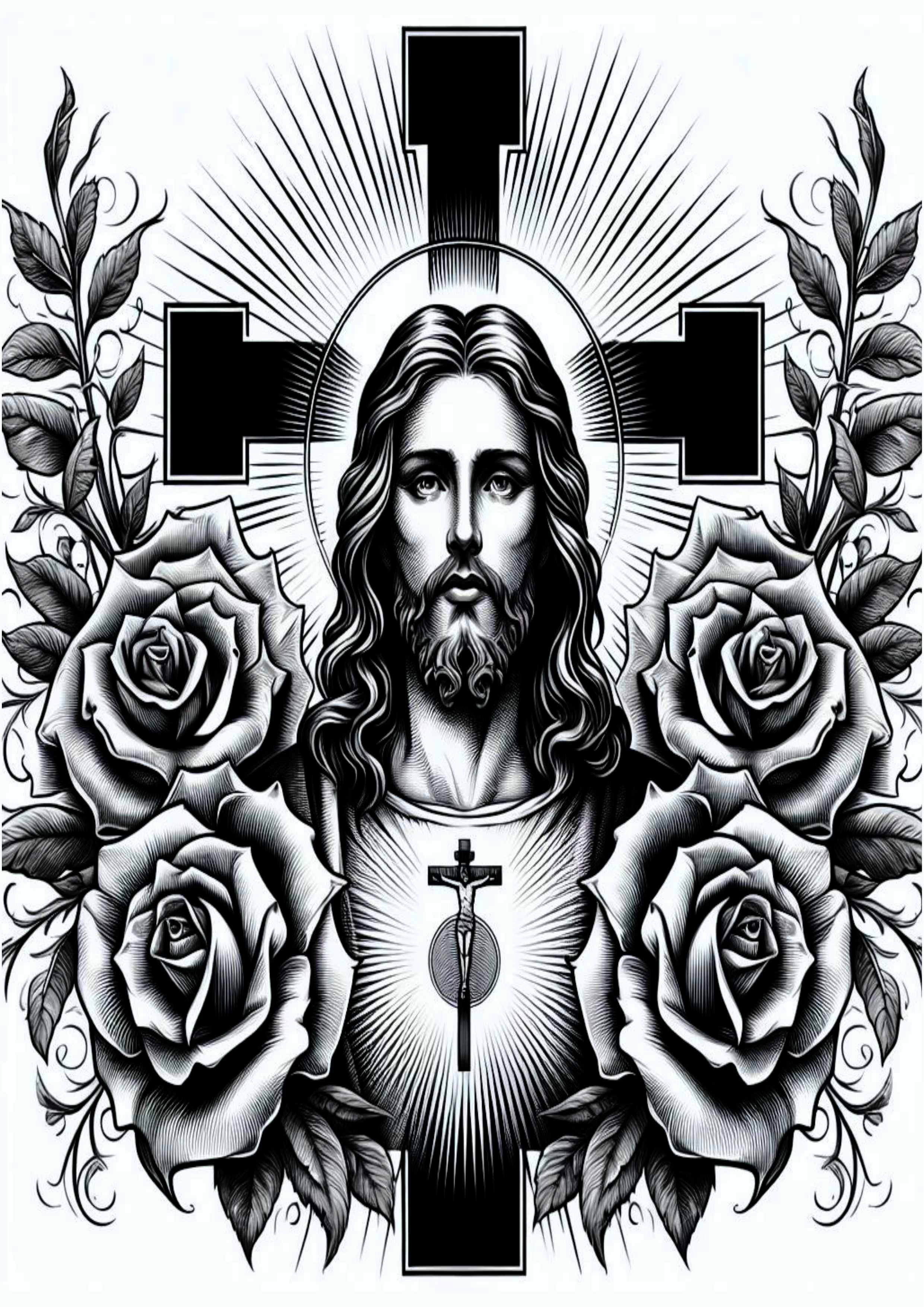 Jesus de Nazaré desenho religioso para tatuagem flores png