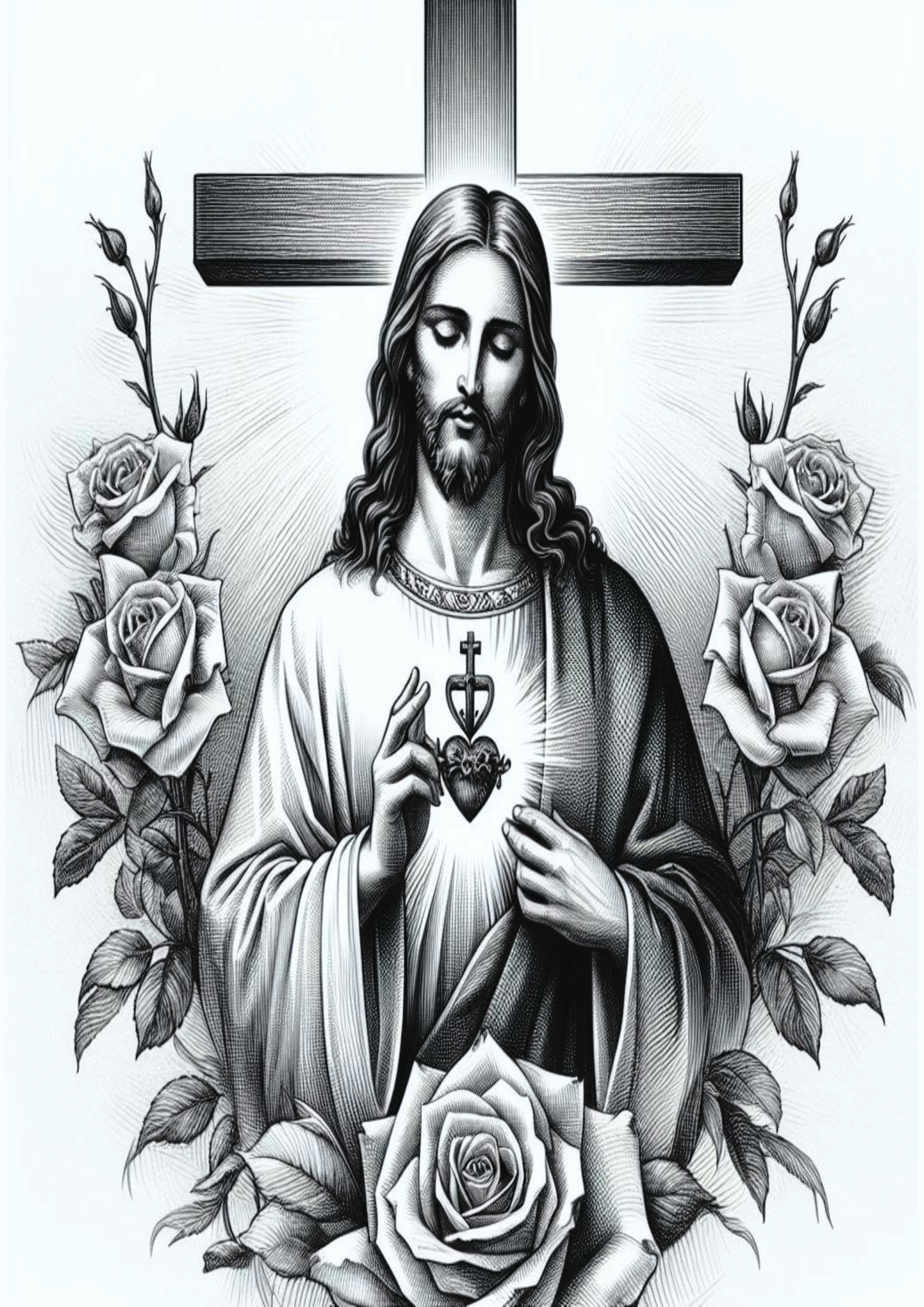 Jesus de Nazaré desenho religioso para tatuagem flores cruz png