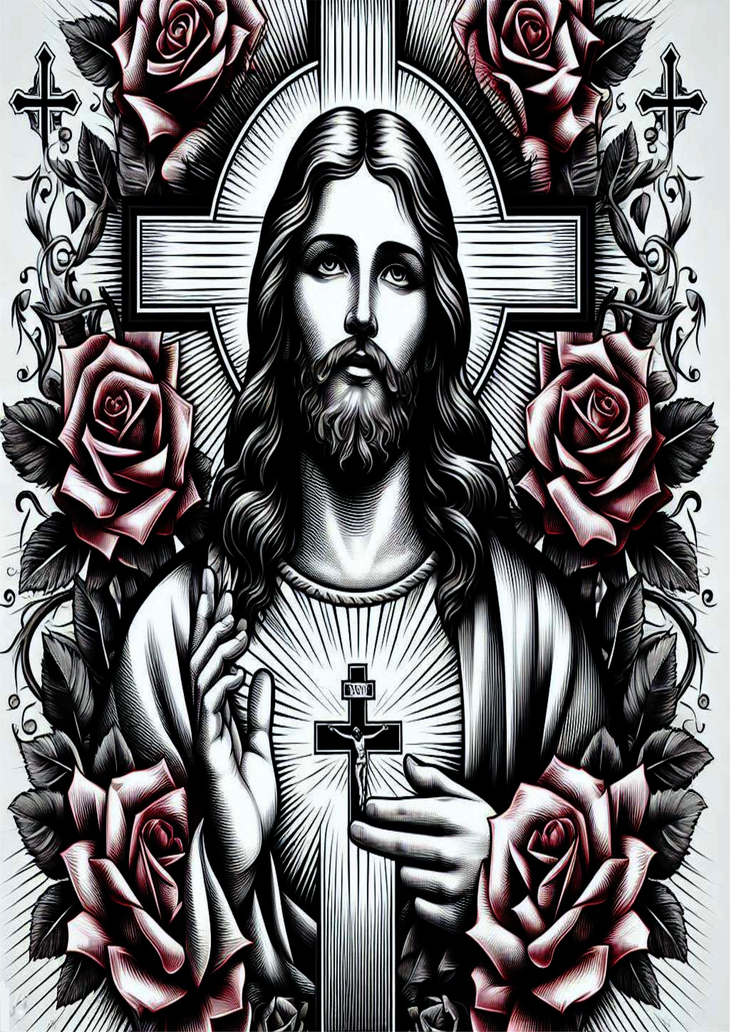 Jesus de Nazaré desenho religioso para tatuagem flores cruz salvador png