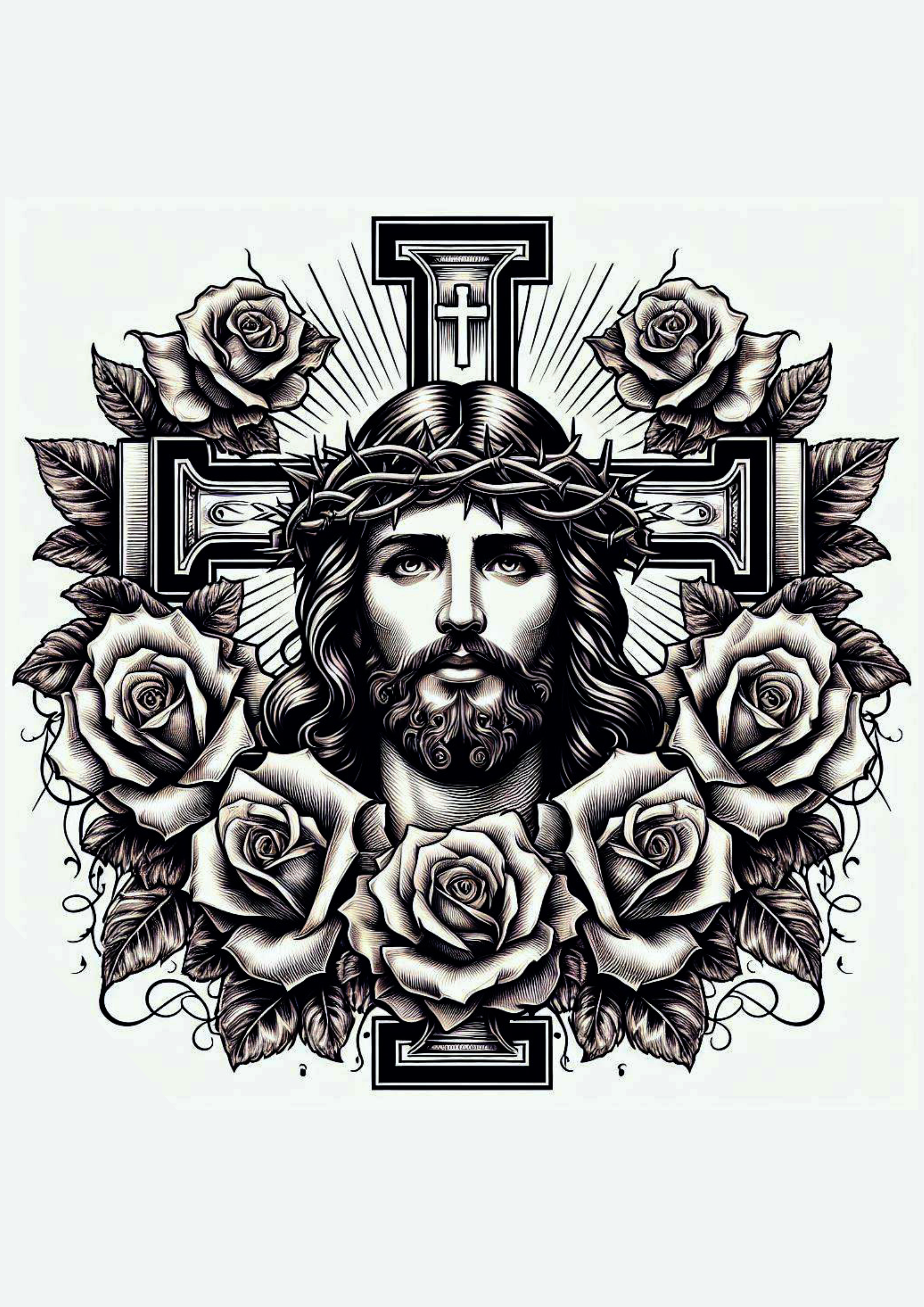 Ideia para tatuagem religiosa Jesus Cristo flores png