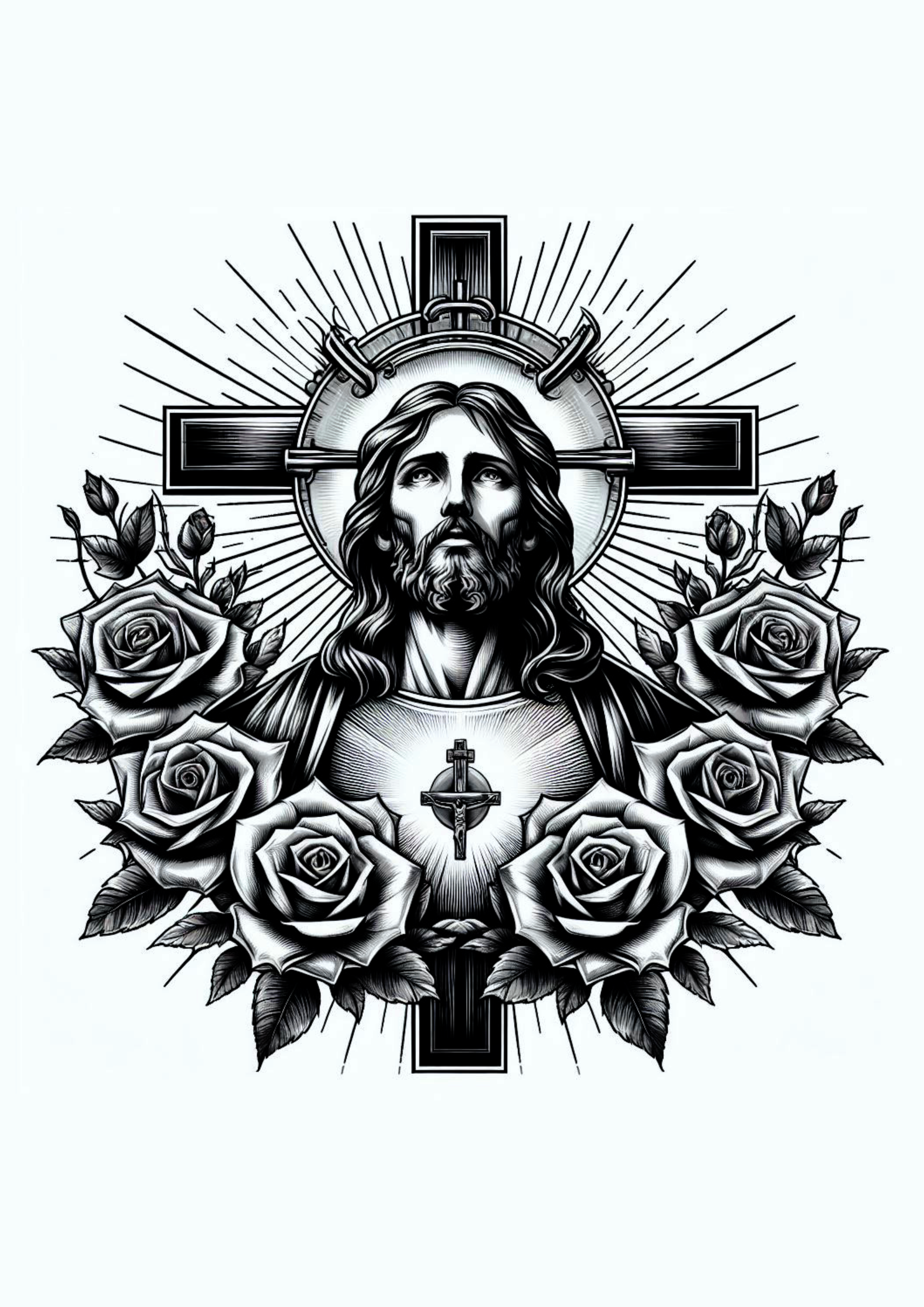 Ideia para tatuagem religiosa Jesus Cristo flores png image