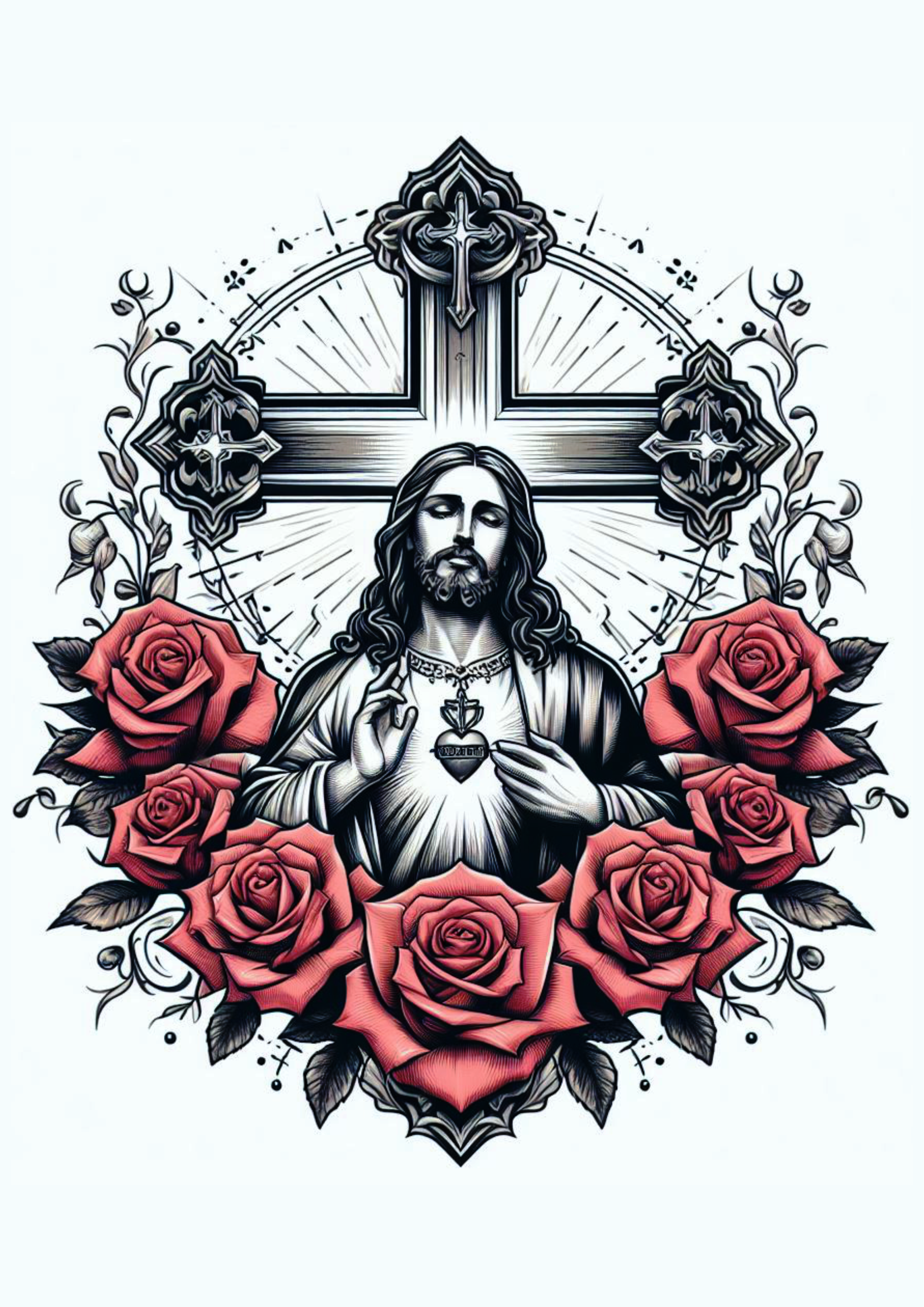 Ideia para tatuagem religiosa Jesus Cristo flores png image tatoo realista