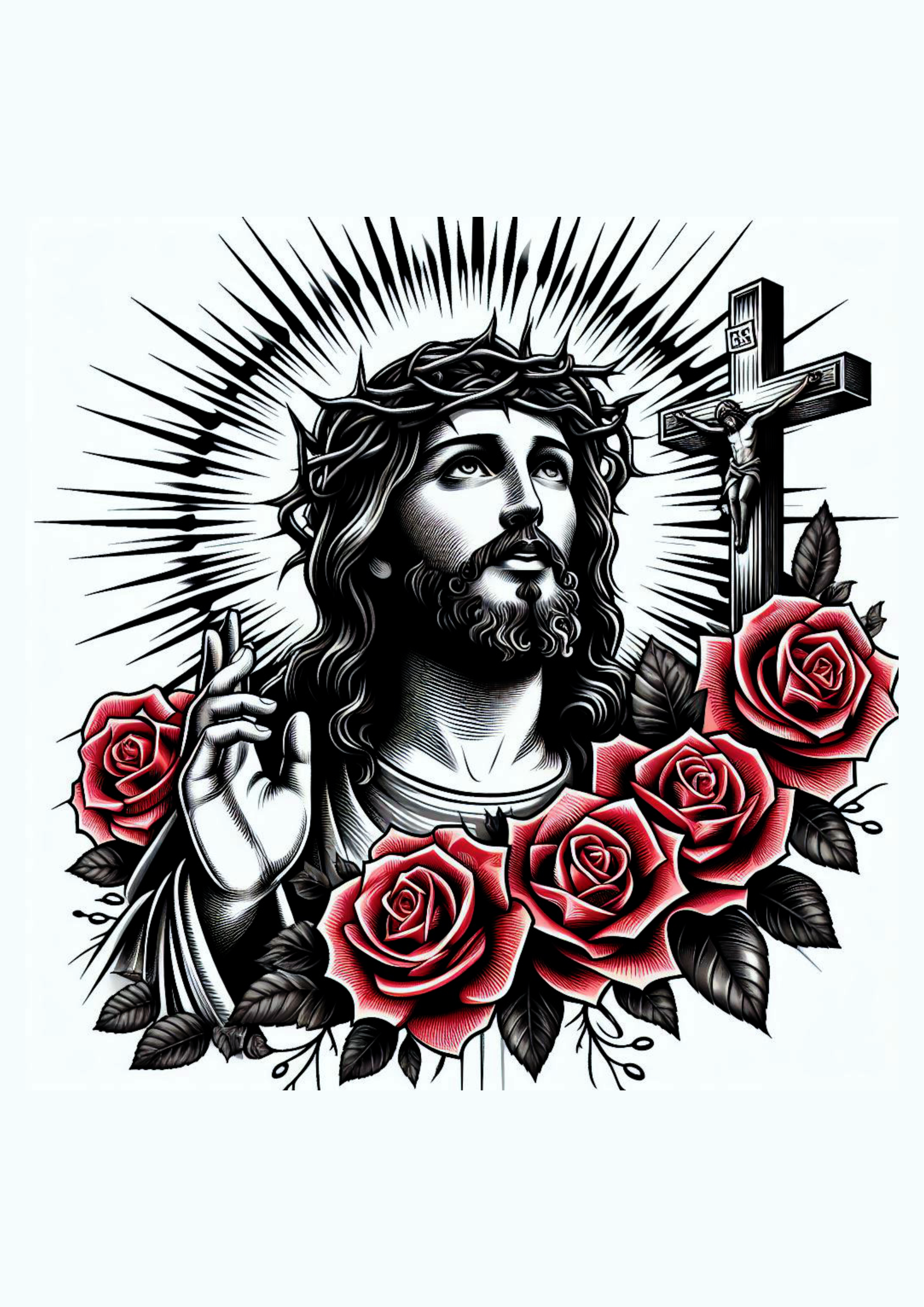 Ideia para tatuagem religiosa Jesus Cristo flores png image tatoo realista artes visuais