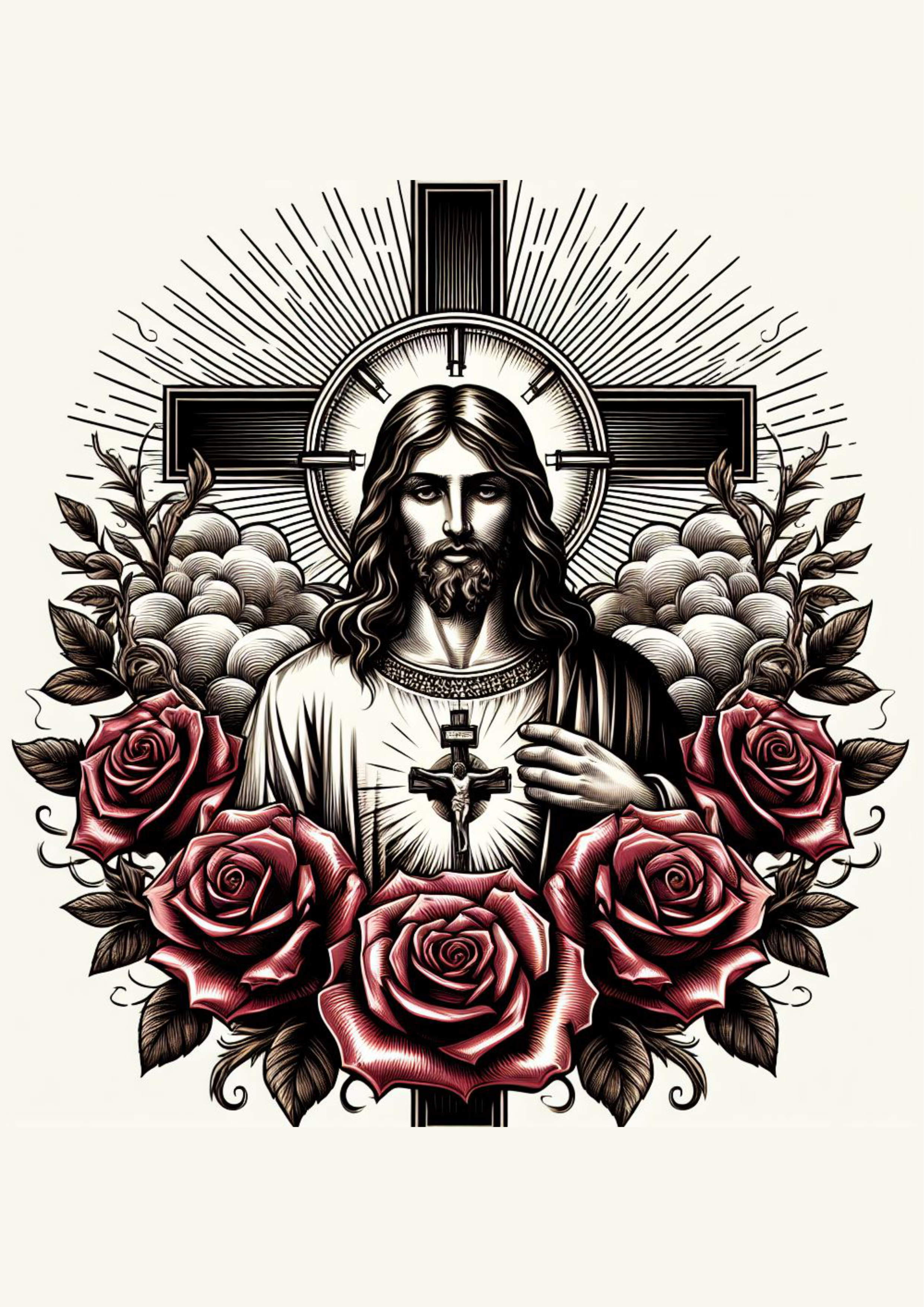 Ideia para tatuagem religiosa Jesus Cristo flores png image tatoo realista artes visuais vetor