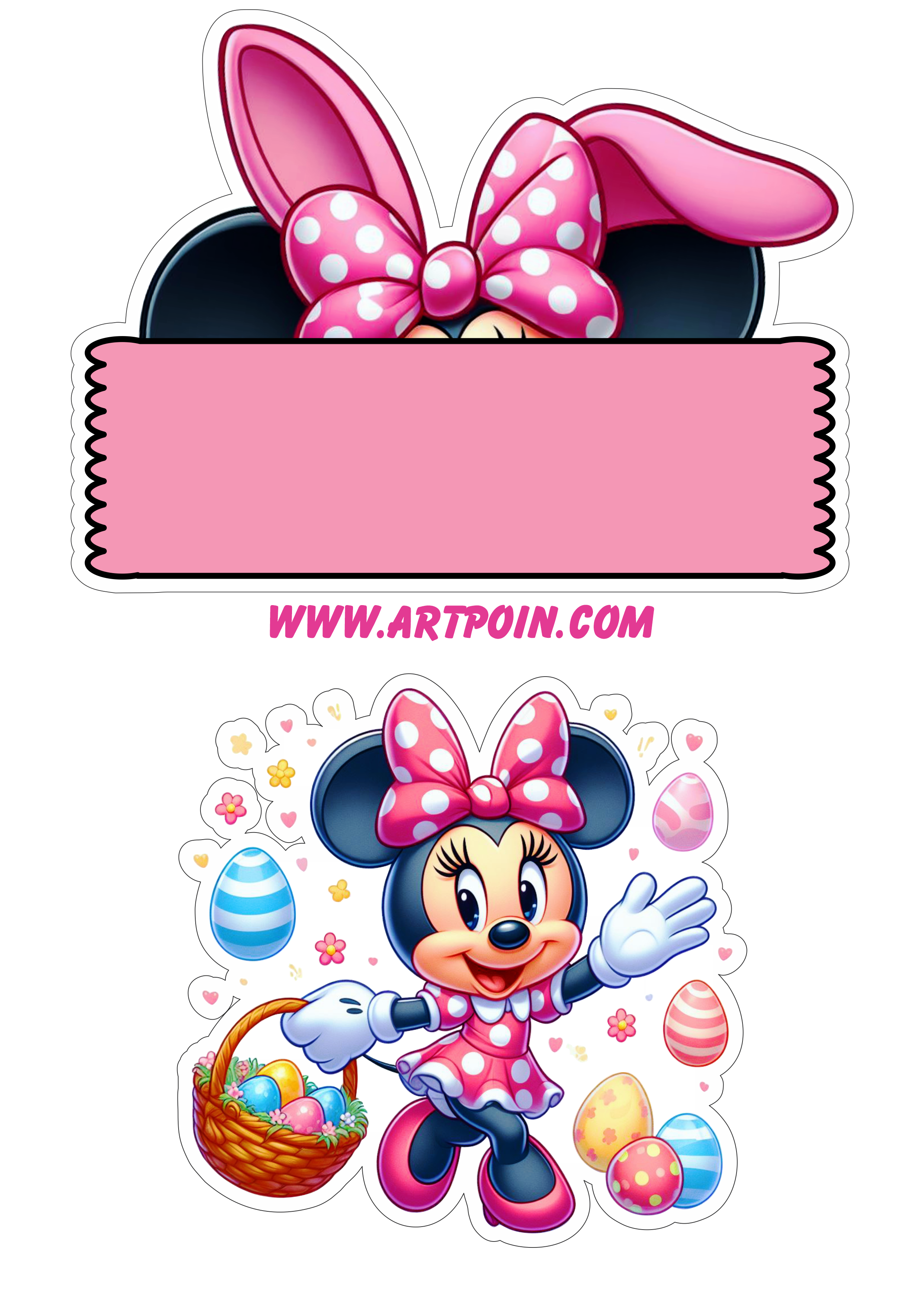 Topo de bolo Mickey Mouse rosa decoração de páscoa festa pronta png
