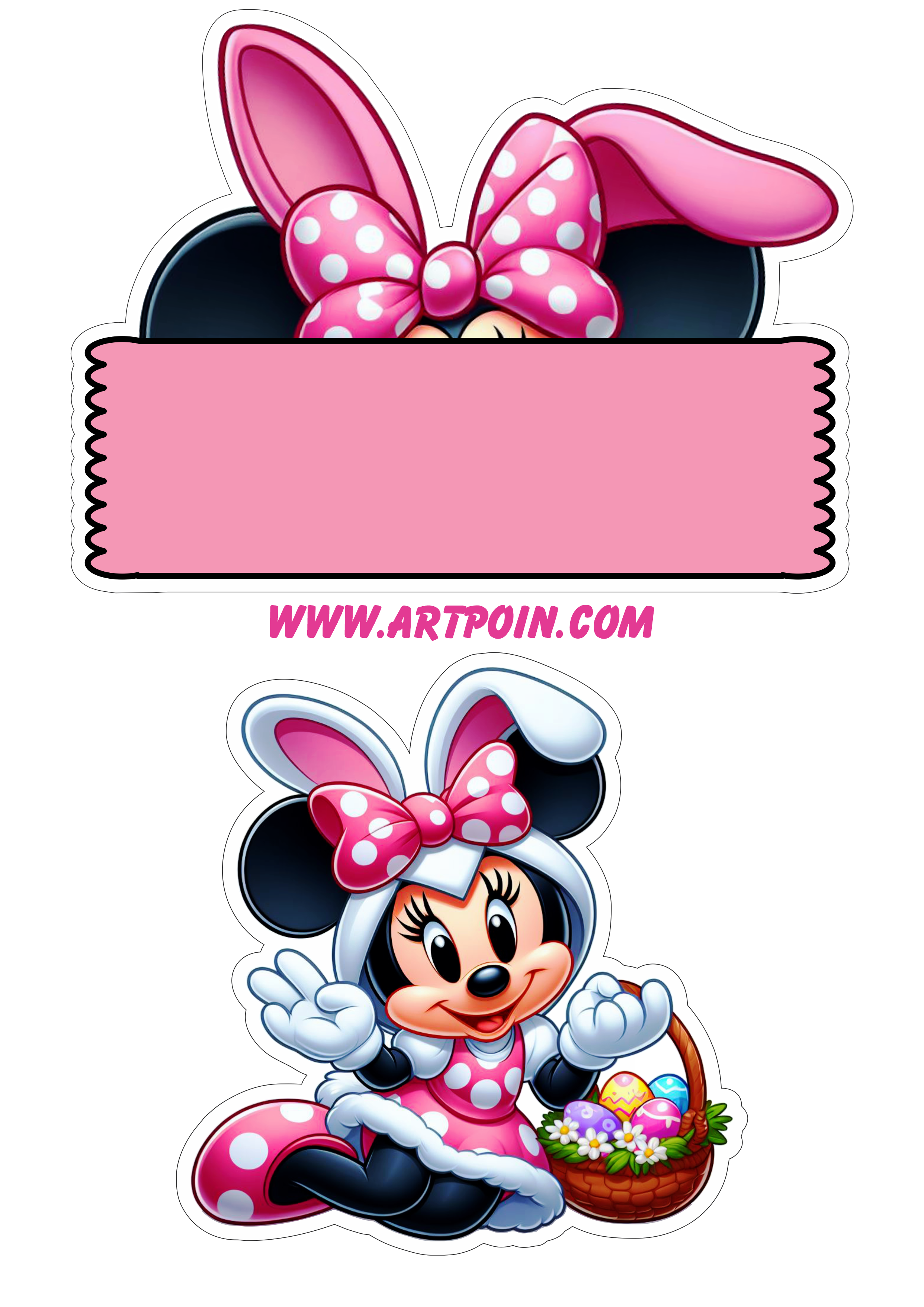 Topo de bolo Mickey Mouse rosa decoração de páscoa minha festa personalizada png