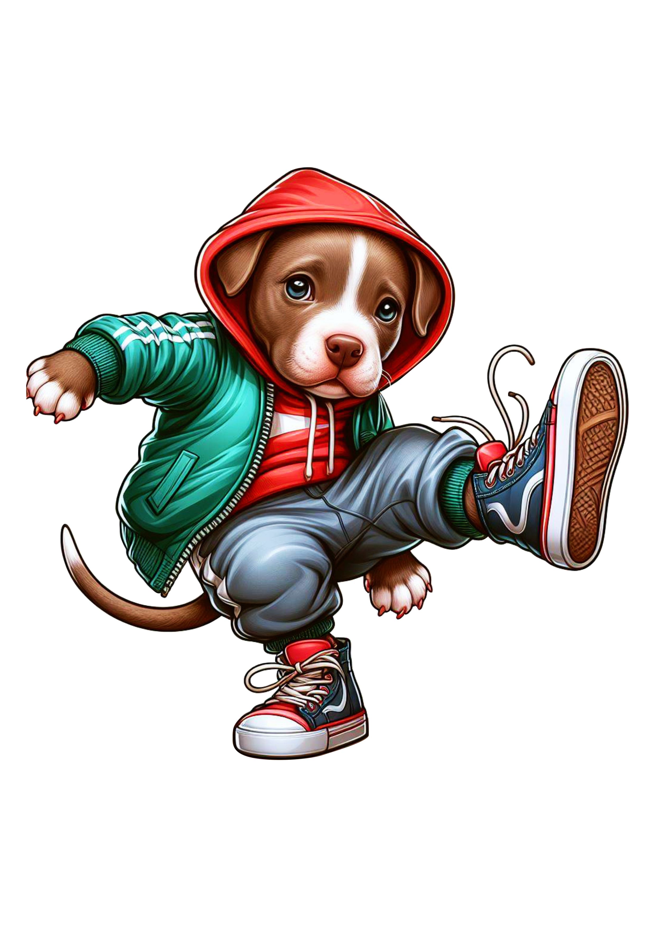 Pitbull cachorro fofinho de moletom vermelho dançando breakdance Power move png