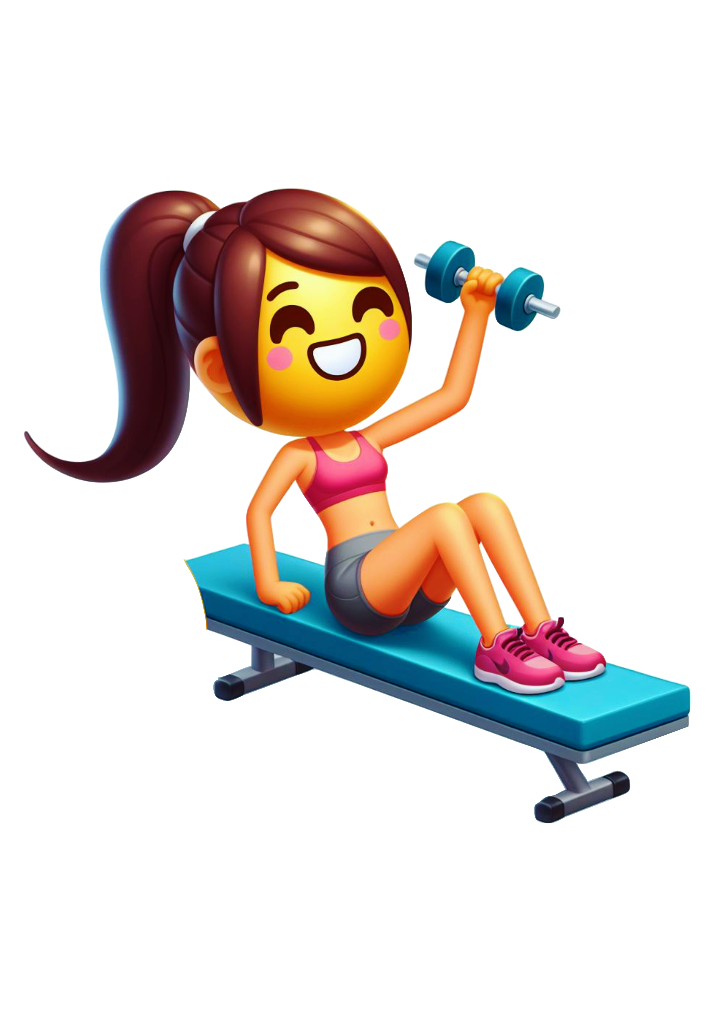 Emoji mulher treinando na academia musculação fundo transparente clipart png