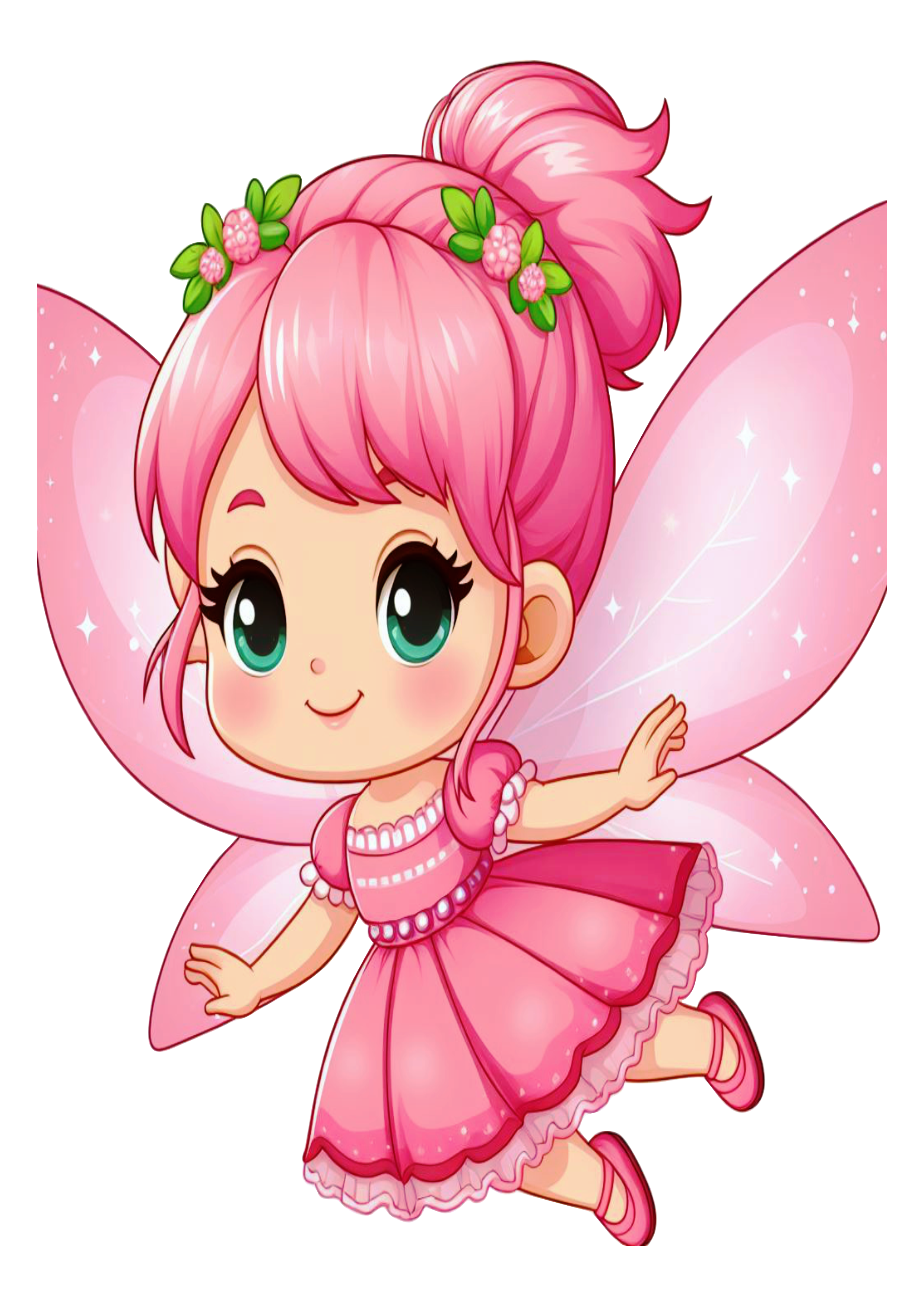 Fada rosa com asas voando personagem mítico cabelo preso fada madrinha png