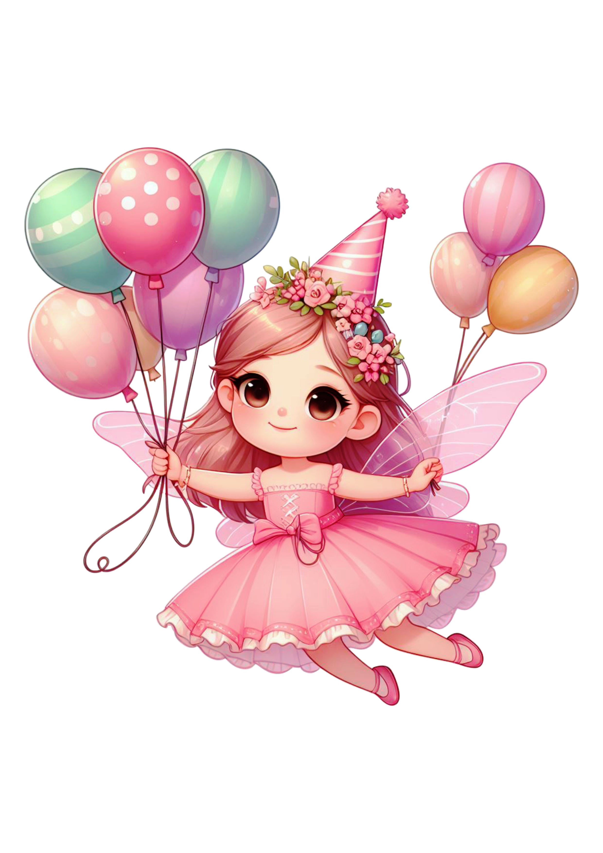 Fada com vestido rosa cute segurando balões png