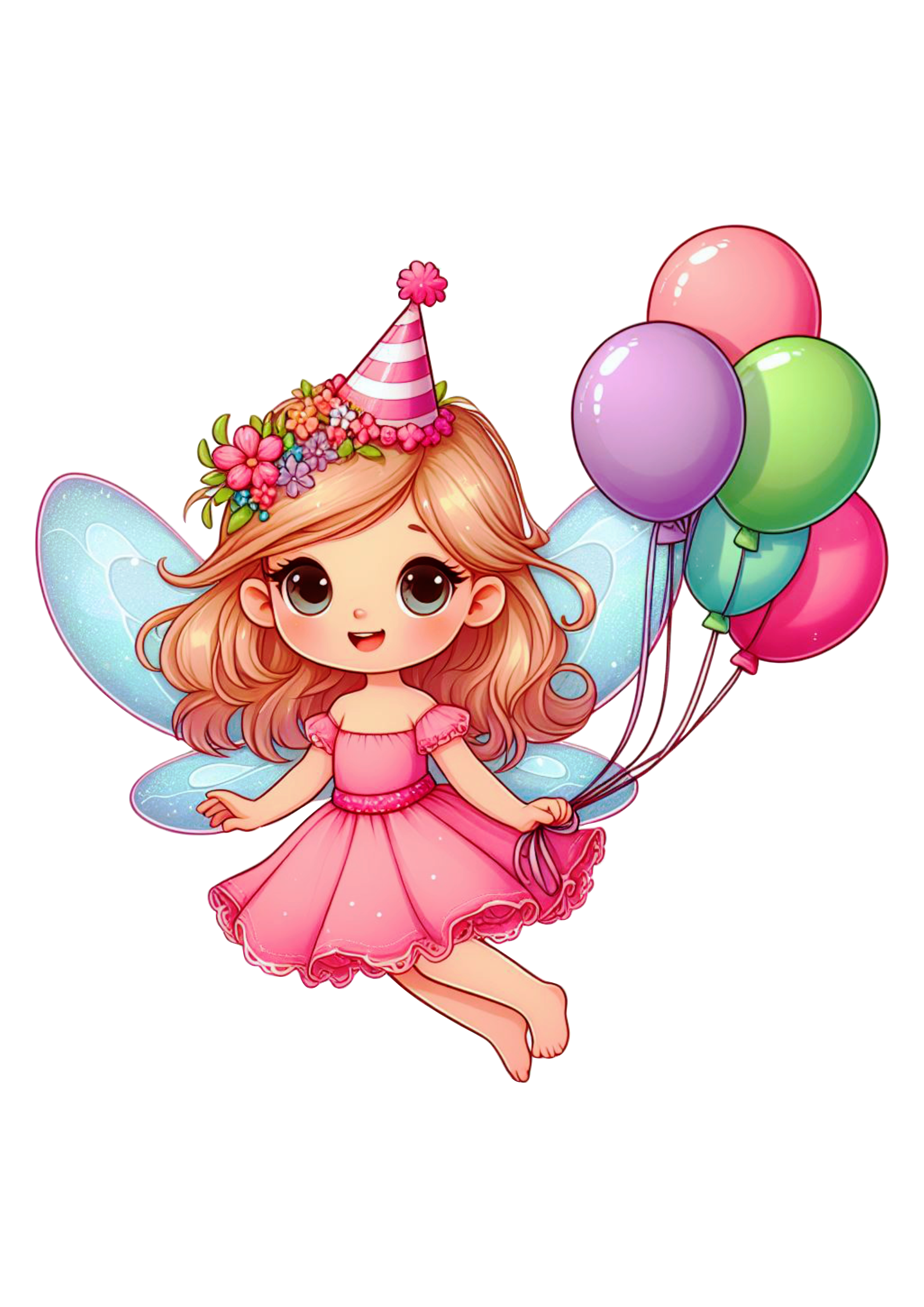 Fadinha voando com balões de aniversário png