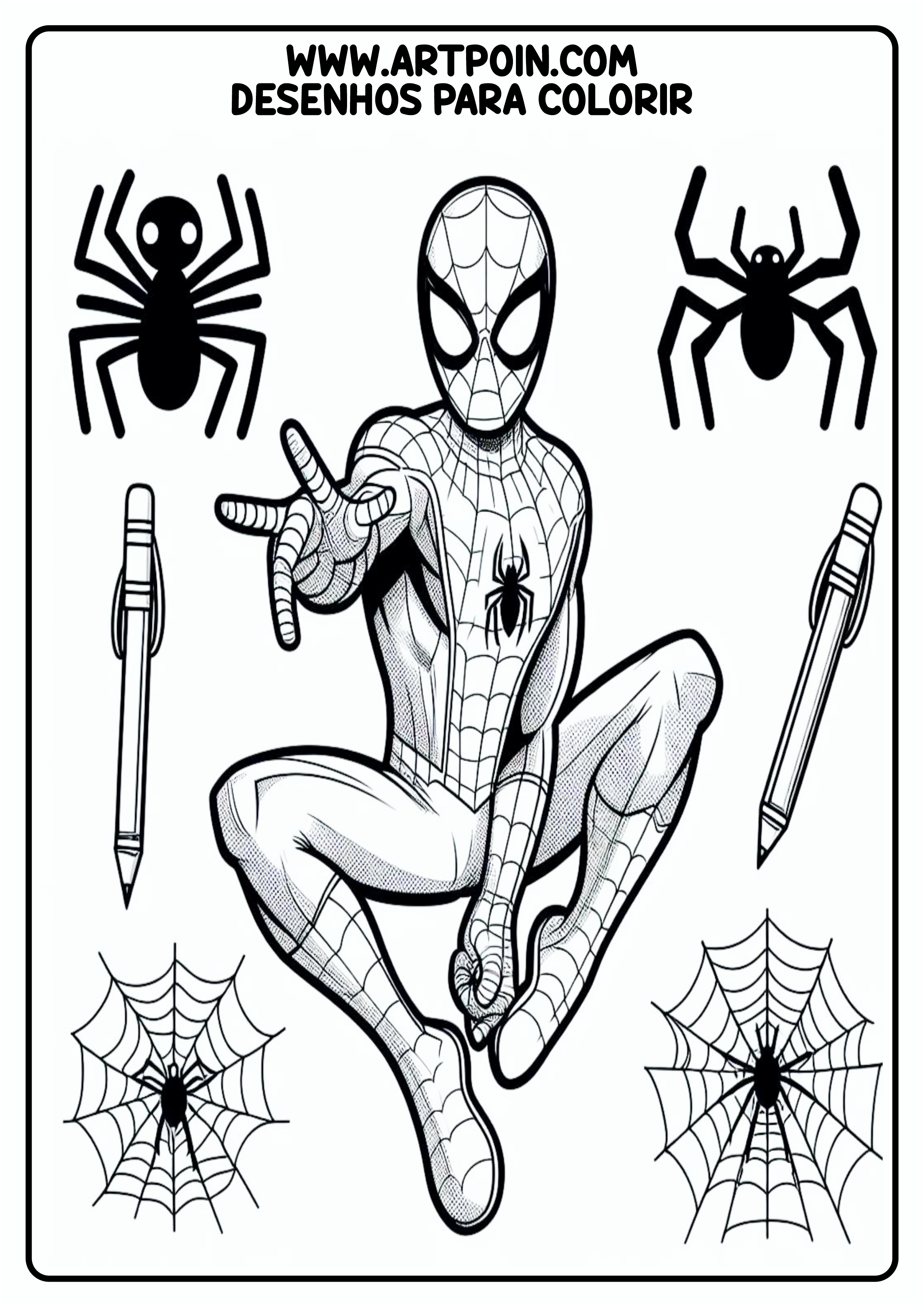 Homem-Aranha em ação desenho para colorir para imprimir Marvel ilustração infantil png
