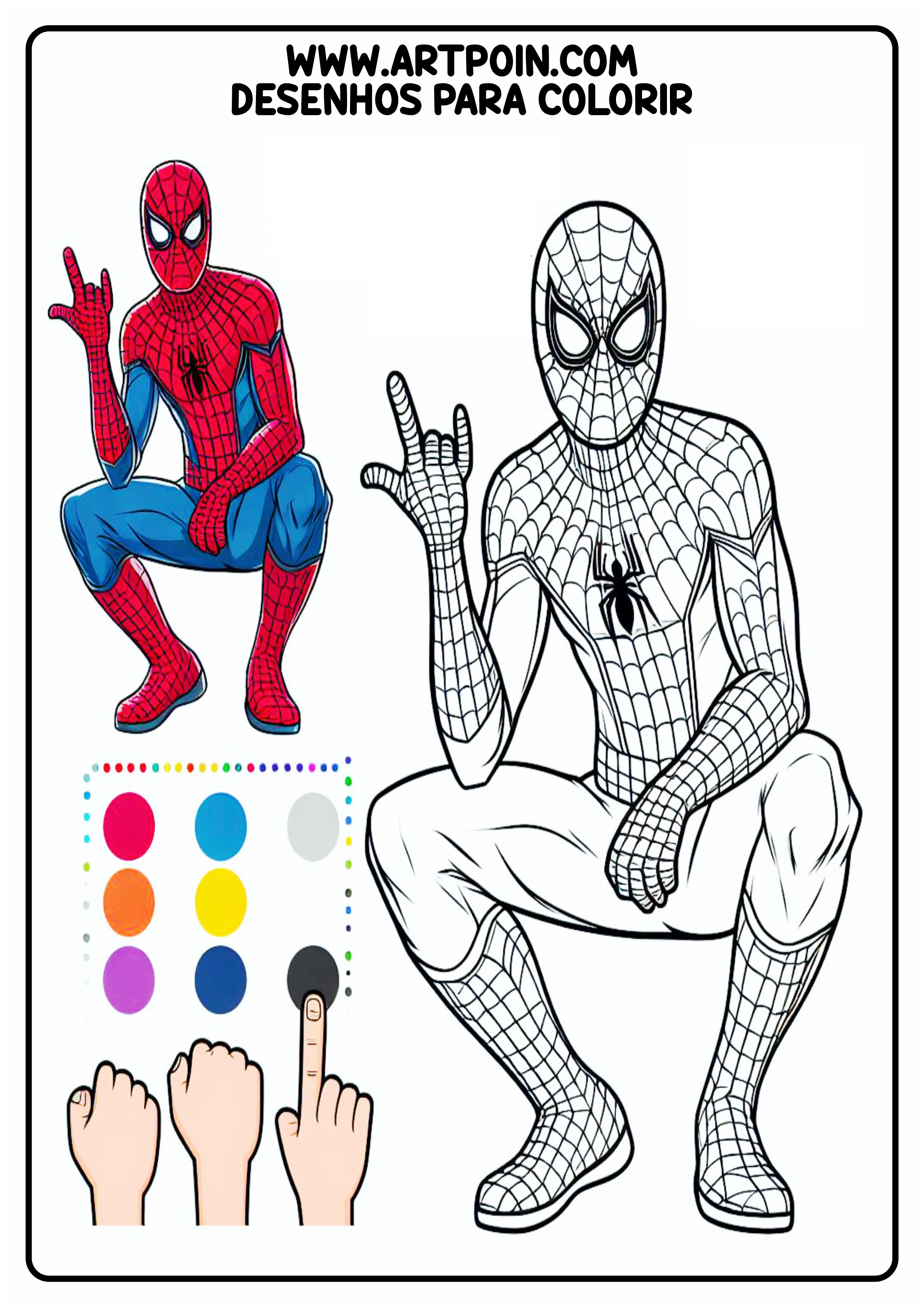 Homem-Aranha em ação desenho para colorir para imprimir Marvel ilustração infantil spider-man cores png