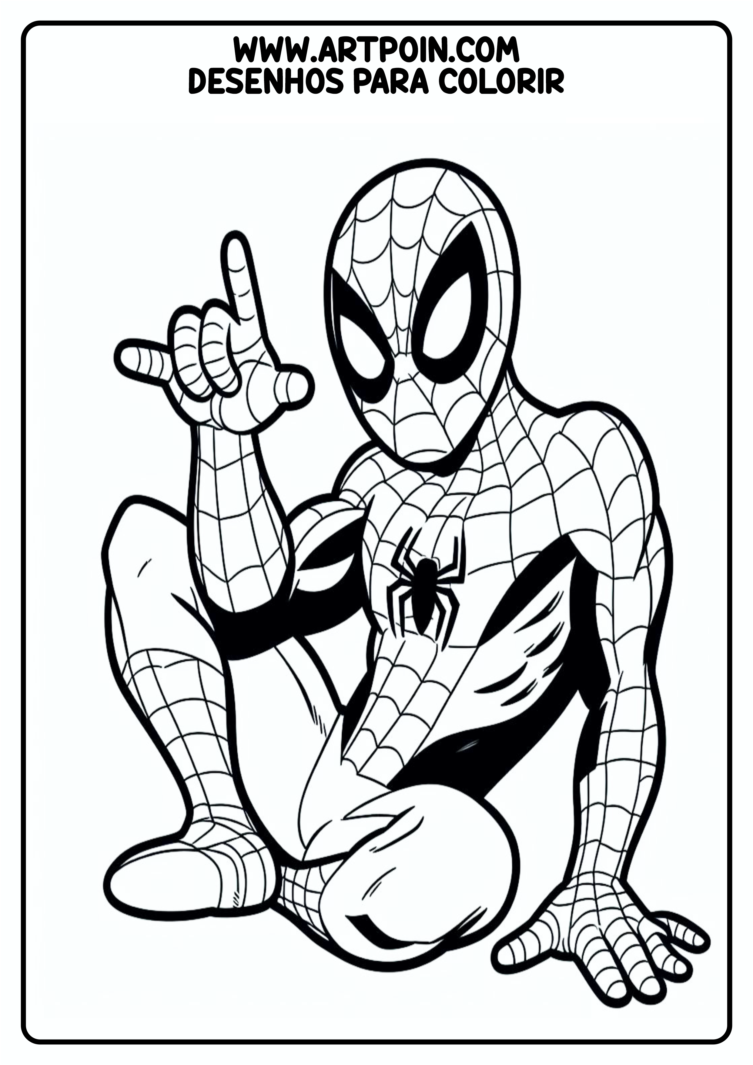 Homem-Aranha em ação desenho para colorir para imprimir Marvel ilustração infantil spider-man monocromático png