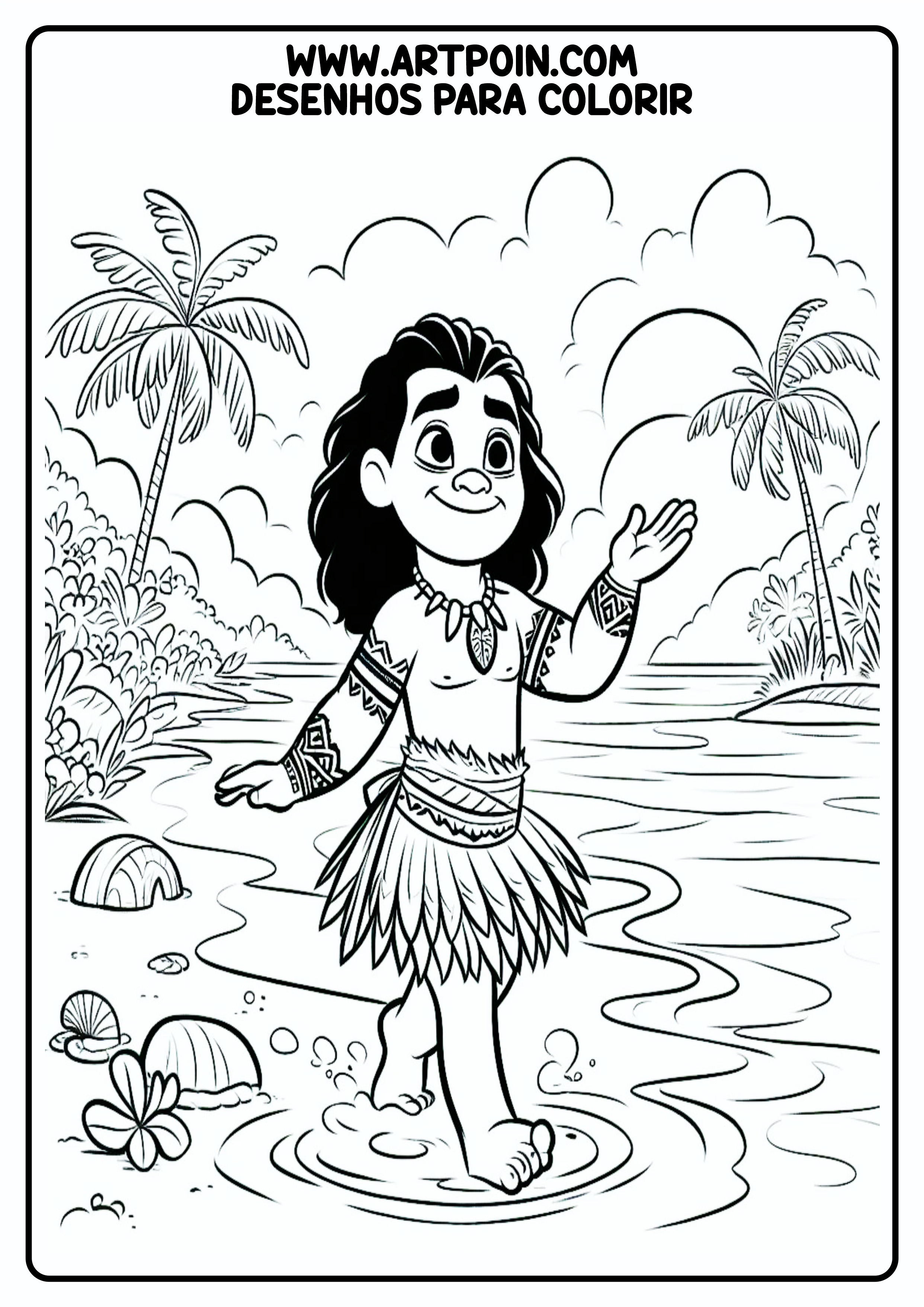 Moana atividades desenho para colorir pronto para imprimir coloring page cenário Maui png