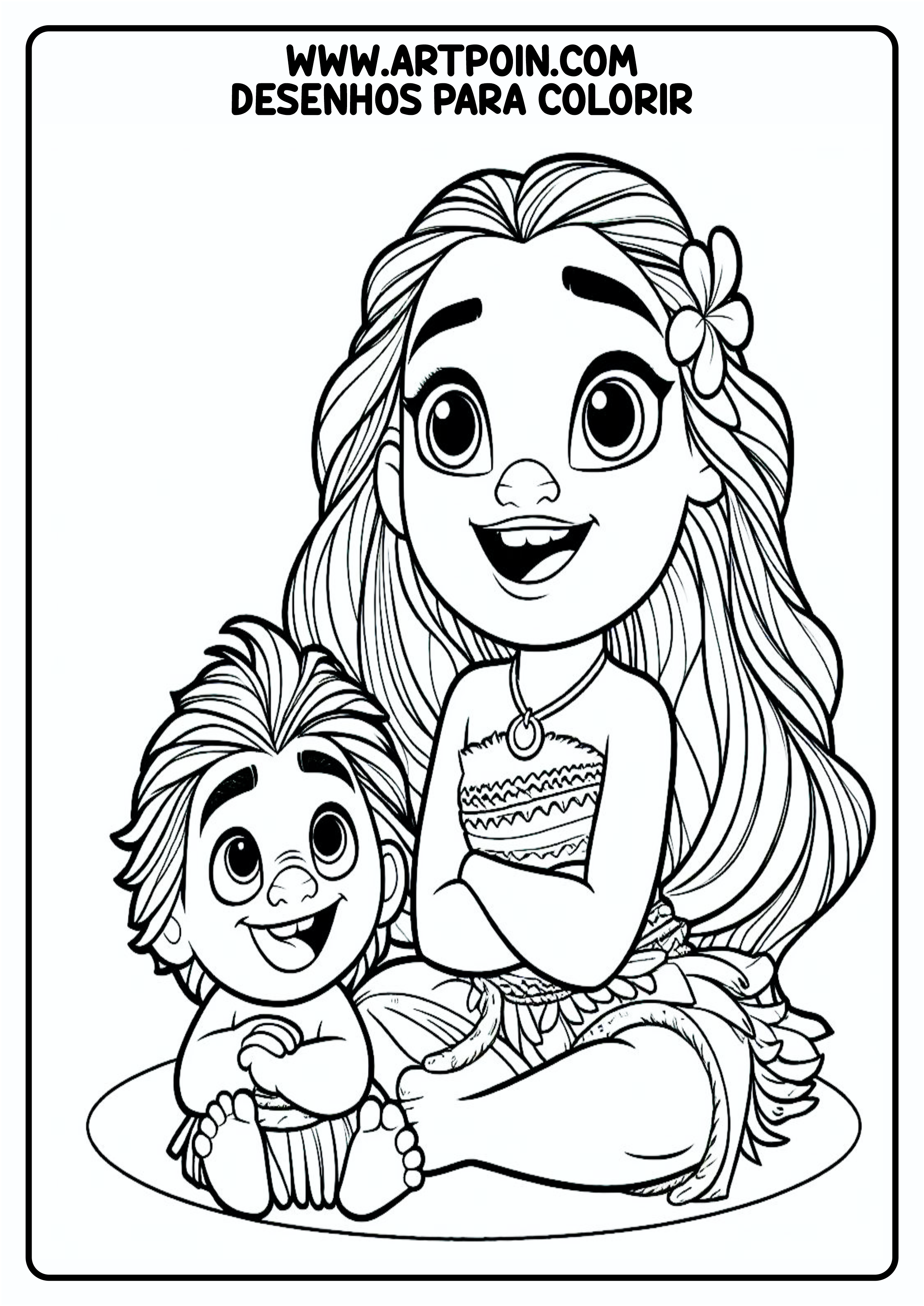 Desenho para colorir Moana pronto para imprimir personagem infantil Disney png